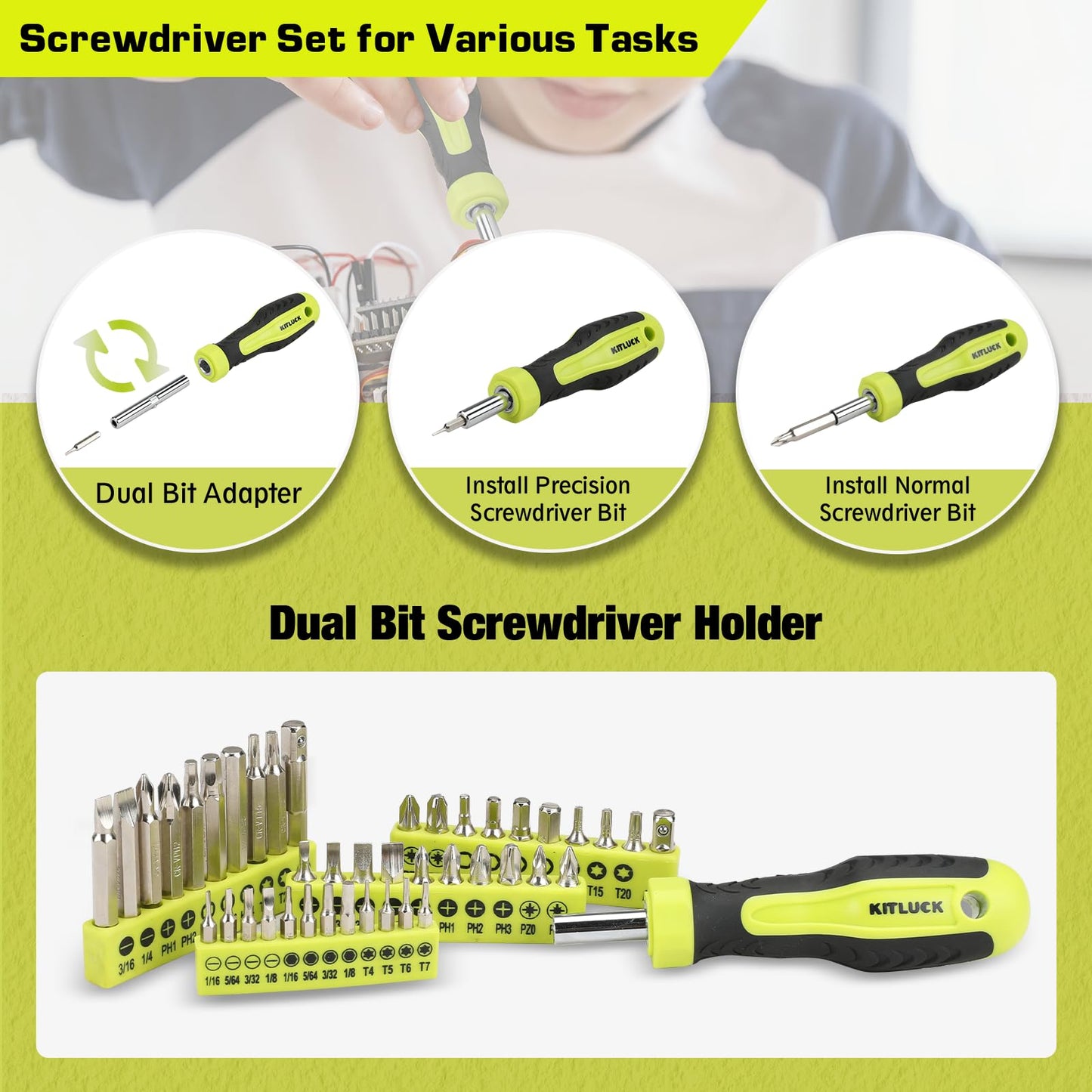 KITLUCK Power Drill Set, 180Pcs Home Hand Tool Kit with 8V Drill, Portable Tool box Kit with Screwdriver, Plier, Wrench, Socket, Harmer, Household Cordless Drill Set for Men Women Home