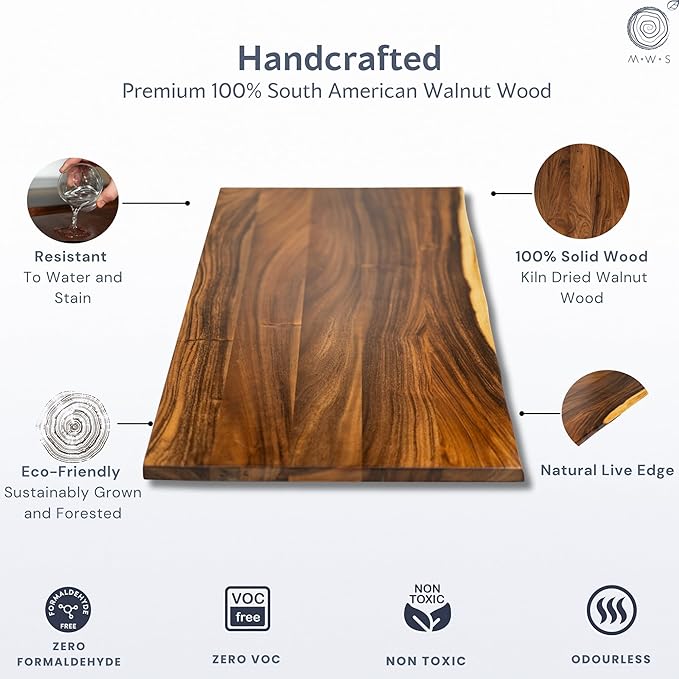Solid Walnut Wood Computer Desk – Live Edge Wooden Home Office Desk with Sturdy Metal Legs – Handmade Real Wood Table for Work, Study, or Gaming - 60” x 27”