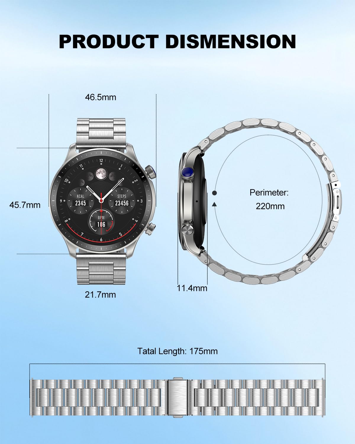 RIVERSONG Smart Watch for Men, 1.43" AMOLED Display with Bluetooth Calling, Heart Rate, Sleep, and SpO2 Monitor, 100+ Sports Modes, for iPhone/Android, Titanium Silver