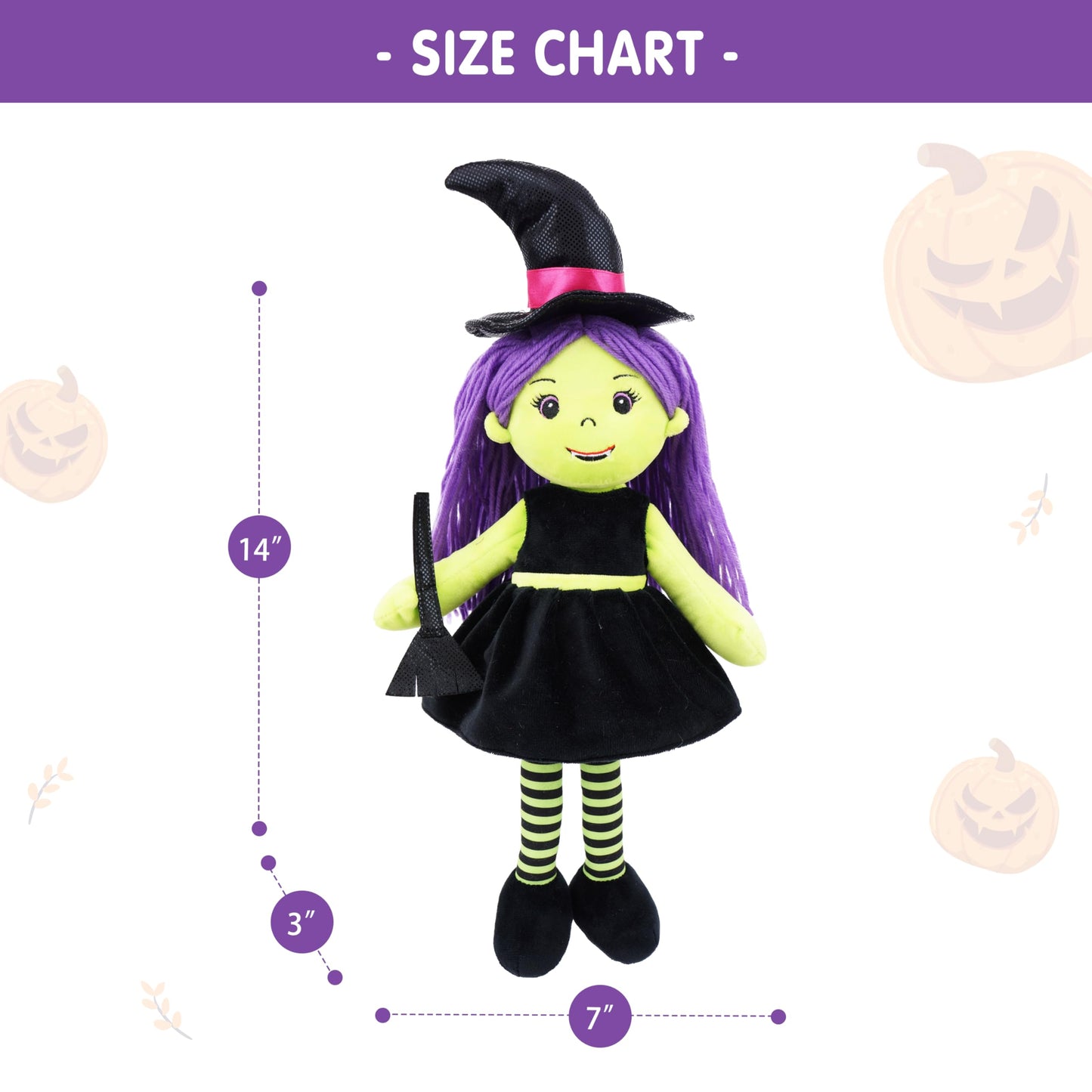 June Garden 14" Snuggle Cutie Sophie - Soft Cuddly Witch Doll - Adorable for Kids & Toddlers - M