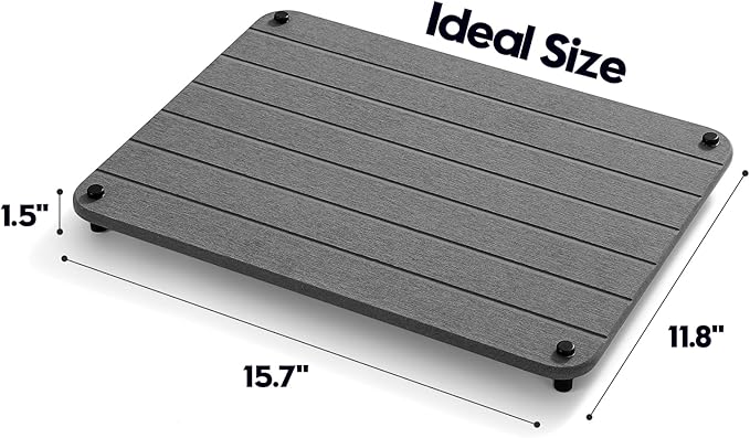 Stone Dish Drying Mat for Kitchen Counter, Water Absorbing Bathroom Tray Sink Organizer, Diatomaceous Earth Countertop Dish Rack Riser Sponge Holder Soap Dish, Dark Gray, 16" x 12"