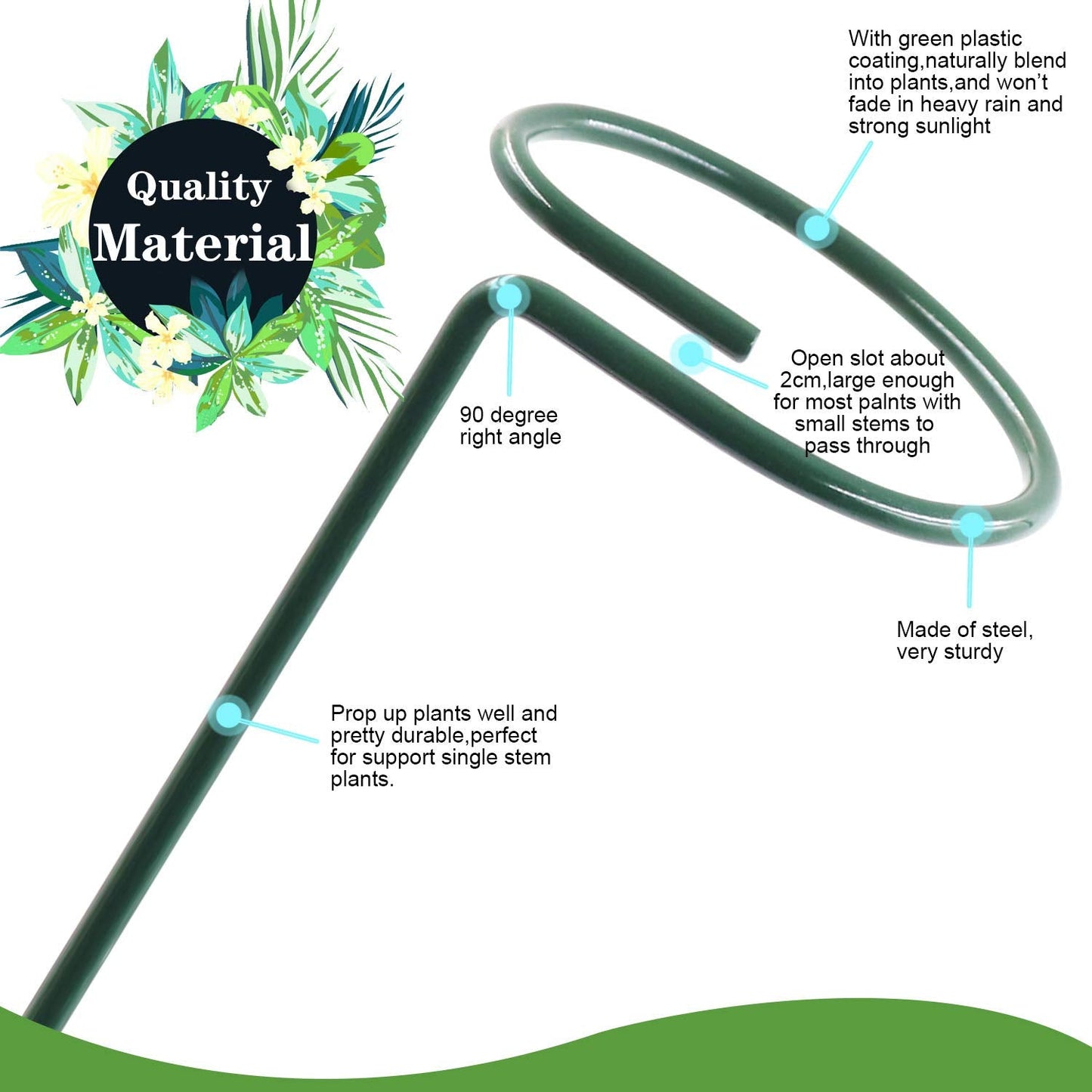 HiGift 10 Pack 36 Inch Plant Support Stake for Tall Plant, Garden Single Stem Flower Support Stake Indoor Plant Cage Support Ring for Peony, Orchid, Lily, Rose
