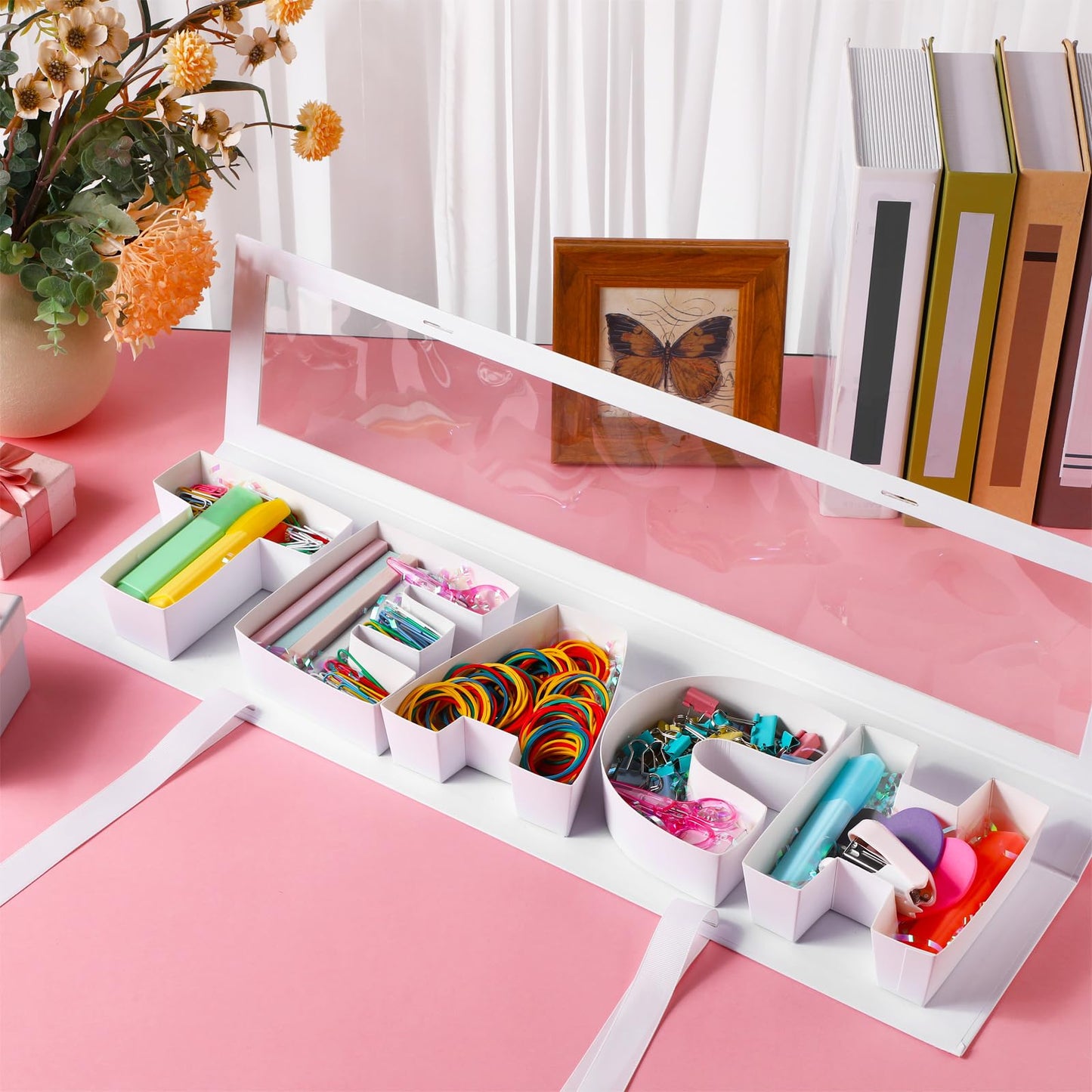 AmazingSpark Teacher Appreciation Gift Box with Stationery Thank You Gifts for Teacher Teach Letter Box with Heart Sticky Note Highlighter Stapler Scissors Paper Clips for School