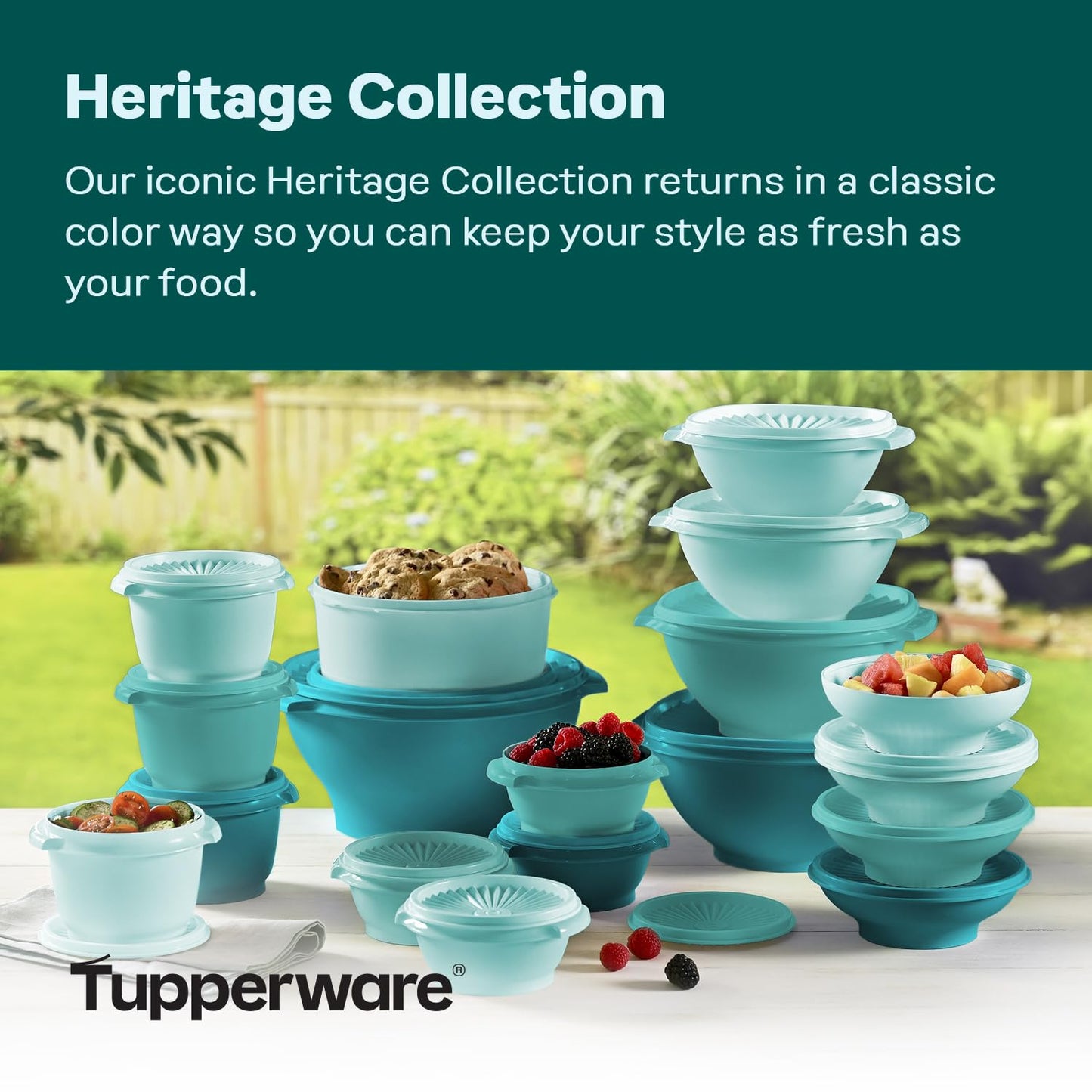 Tupperware Heritage Collection, New 36 Piece Food Storage Container Set in Vintage Green, Dishwasher Safe and BPA Free (18 containers, 18 lids)