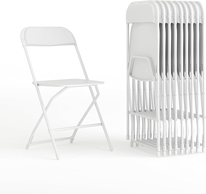 Flash Furniture Hercules Set of 10 Indoor/Outdoor Heavy-Duty Plastic Folding Chairs, Foldable Commercial Stacking Chairs with 650-lb. Static Weight Capacity, White