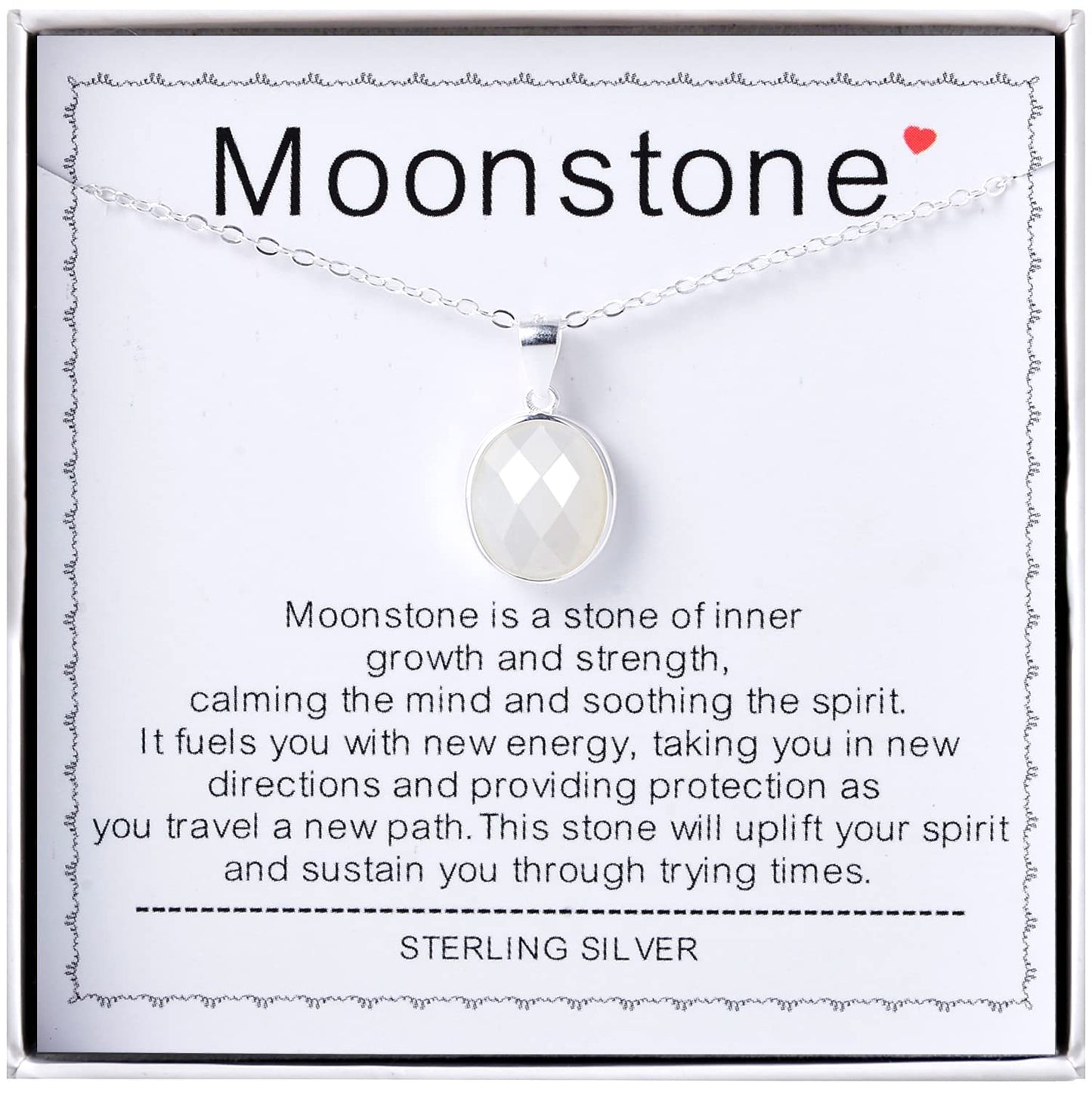 AmpleLove Sterling Silver White Moonstone Necklace New Beginnings Gifts for Women