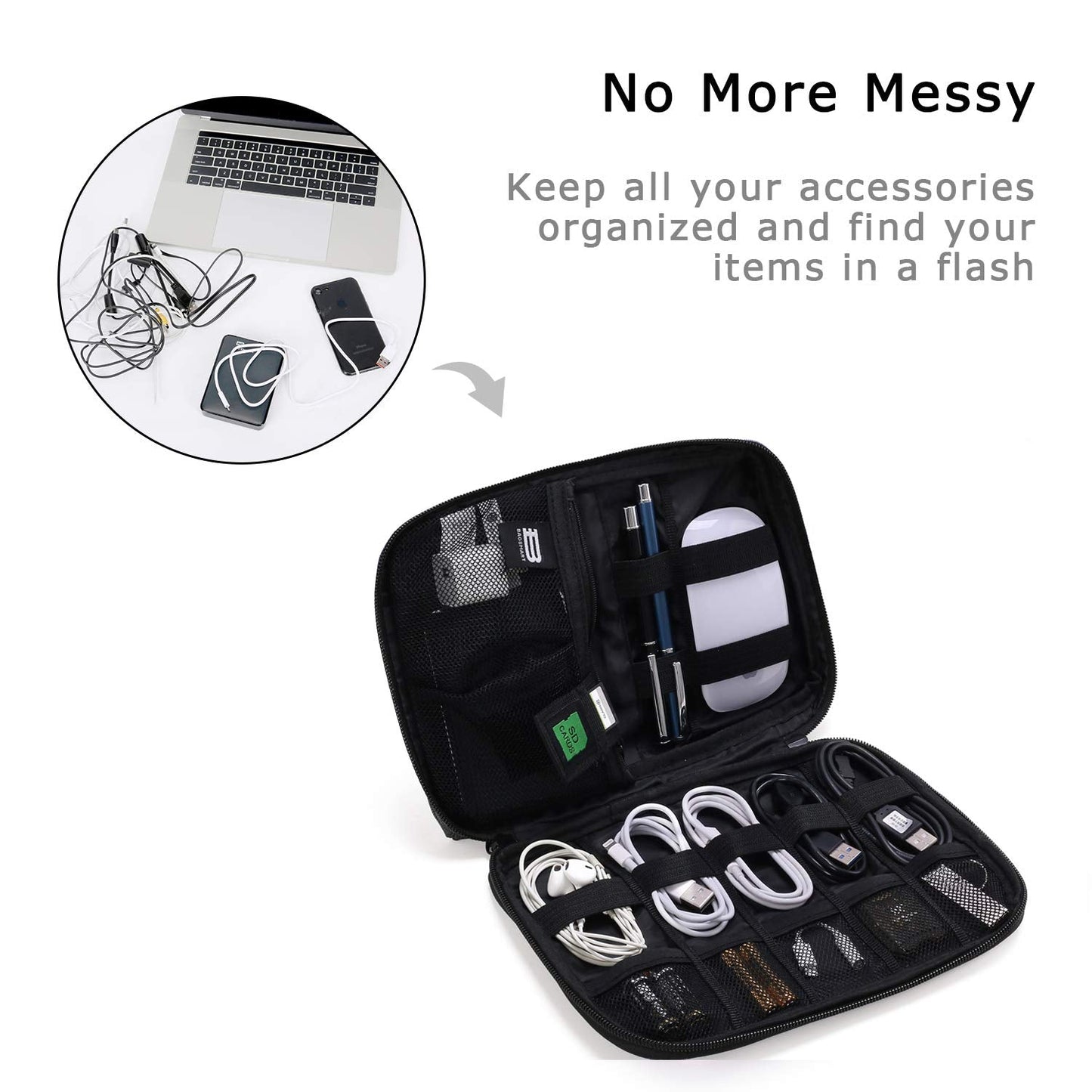 BAGSMART Electronics Organizer Travel Case, Small Cord Bag for Travel Essentials, Tech bag for Men Women, Cable Organizer for Phone, SD Card, Black
