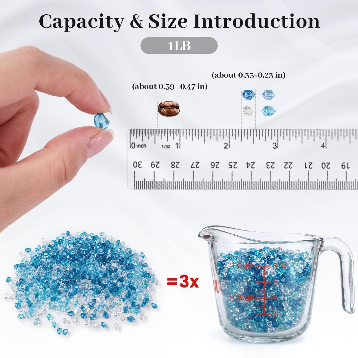 DomeStar 4200PCS Fake Ice Rocks, Mini Fake Clear and Blue Acrylic Crushed Ice Rocks for DIY Craft Wedding Vase Fillers（0.33" x 0.23"）