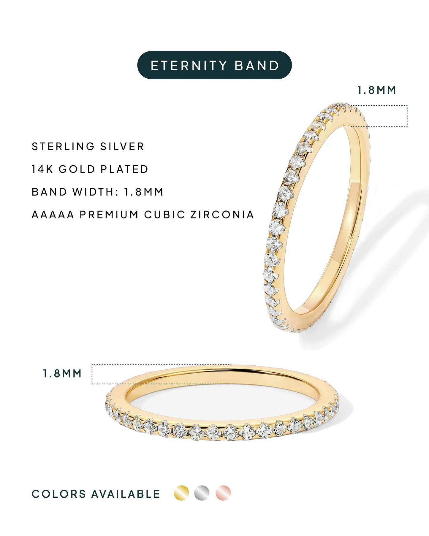 PAVOI Rhodium Plated 925 Sterling Silver Stackable CZ Ring for Women | Thin Band for Stacking | Simulated Diamond Eternity Wedding Band | Size 7