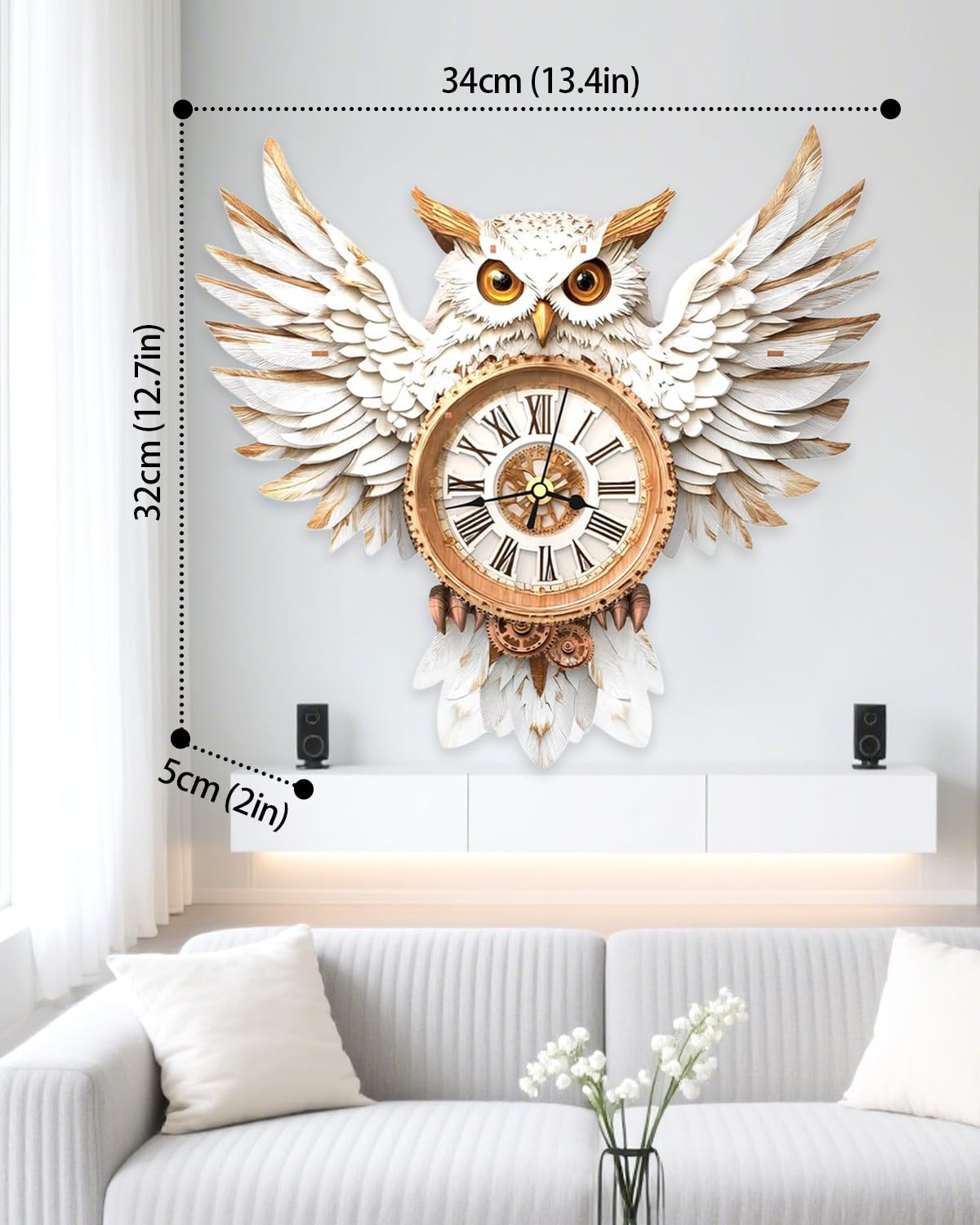 Rnfinewow 3D Wooden Puzzles for Adults, Snowy Owl Clock Kit with Pendulum, Beginner 3D Puzzles Model Kit DIY Crafts for Home Wall Decor Hobbies Birthday Christmas Day Gift for Teens Adults