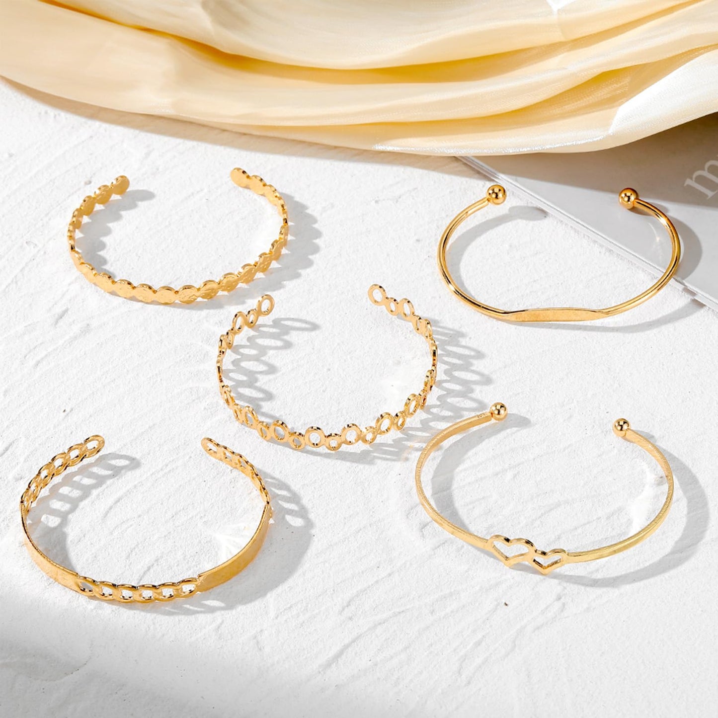 IFKM Gold Bangles Bracelets For Women, 14k Gold Plated Multi Layer Stackable Cuff Bracelet Set, Trendy Elegance Charms Non Tarnish Minimalist Textured Boho Jewelry for Women