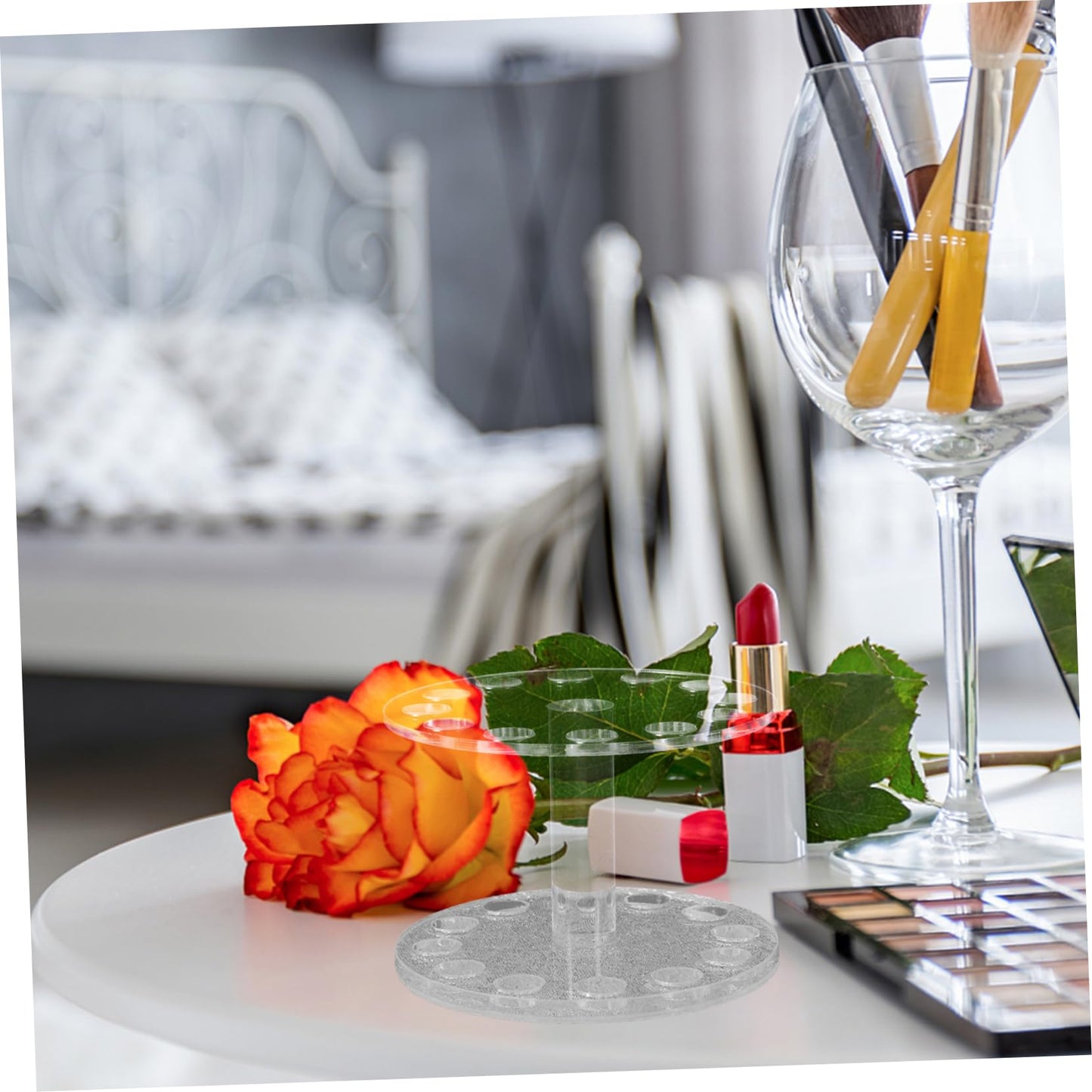 Healeved Round Nail Art Pen Holder Silver Transparent Stand for Nail Brush Tools Durable and Portable Uv Gel Painting Accessory Prevents Mess and Clutter Work Desk