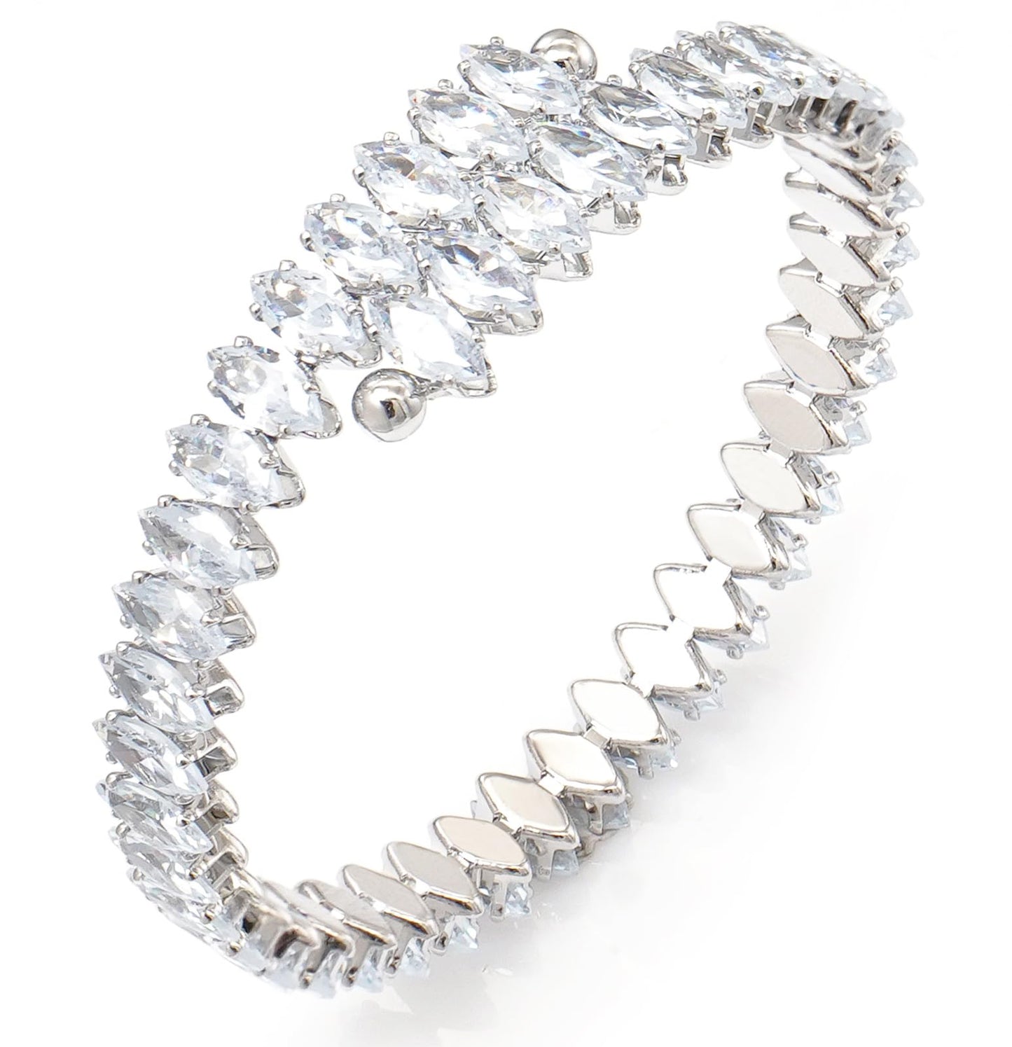 Wovanoo Rhinestone Cuff Bracelet Cubic Zirconia Tennis Bracelets Open Adjustable Bangle for Women Silver