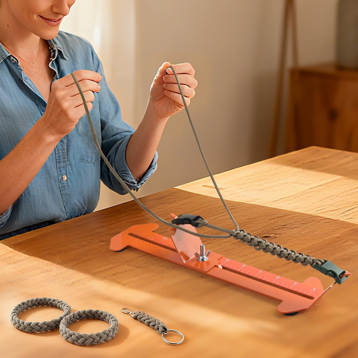 KOKKOYA Paracord Jig Tools Bracelet Making Kit Accessories Adjustable Paracord Jig Kit with 2 Cords and 3 Buckles Bracelet Adjustable Length 4" to 13" (Kahki)