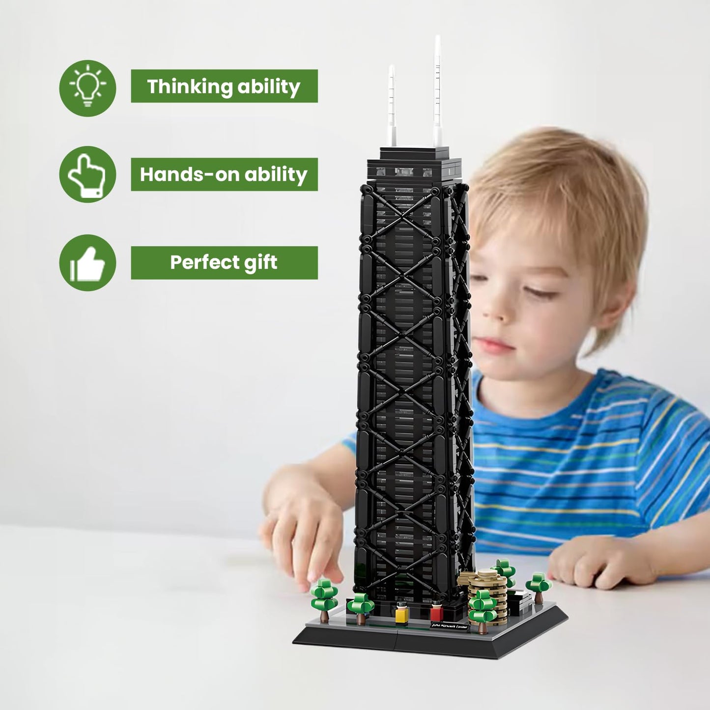 CSNRHG John Hancock Center Chicago Architecture Model Building Blocks Sets The Office Landmarks Skyline Set Toys Collection for Kids Adults 1284Pcs