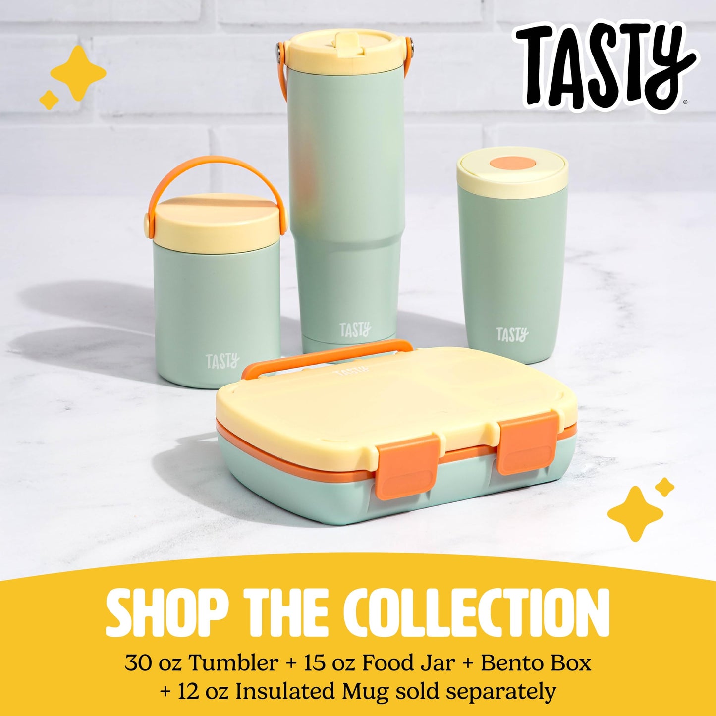 Tasty Bento Style Lunch Box, 4 Compartments with Built-In Phone Stand, BPA-Free Plastic, Portable Food Storage Container, Aqua
