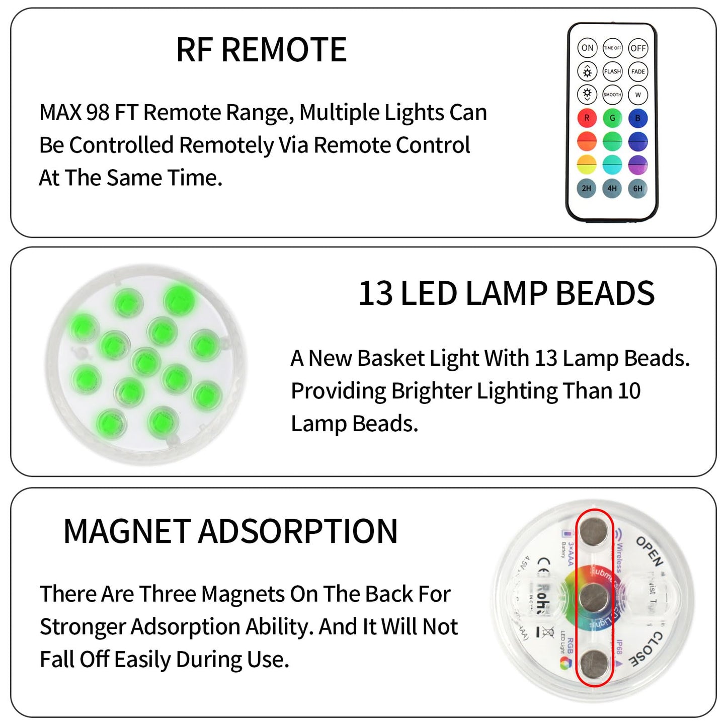 HIAARO LED Disc Golf Baskets Light 2 Pack with Magnetic Attachment, RF Remote Control, Waterproof, Multi Colored Adjustment Modes for Disc Golf Night Practice