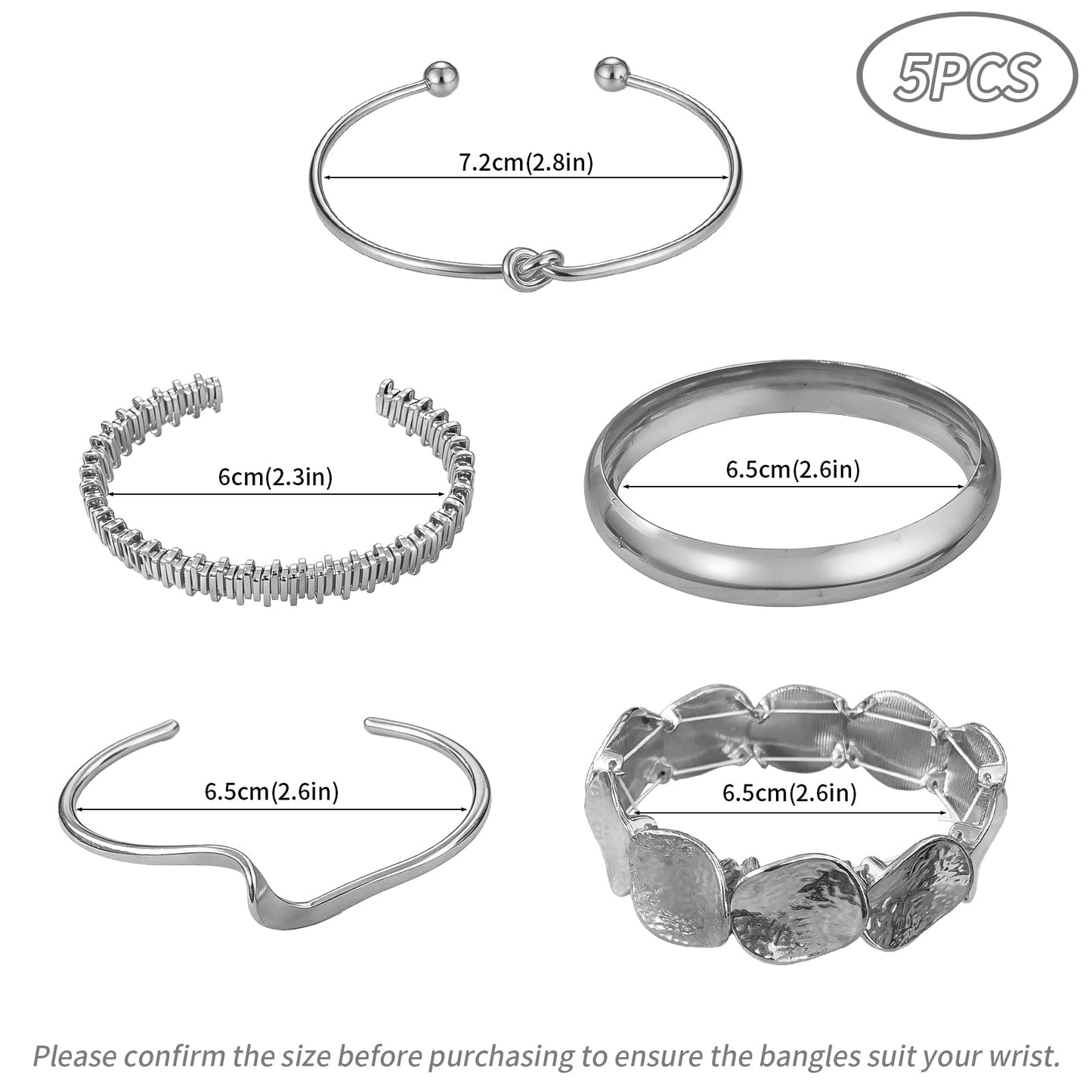 VEINARDYL Silver Bracelets set for Women, Silver Plated Bangles Cuff Bracelets Stack, Open Adjustable Bangles Fashion Accessories Jewelry Set for Gifts Birthday Valentines Day