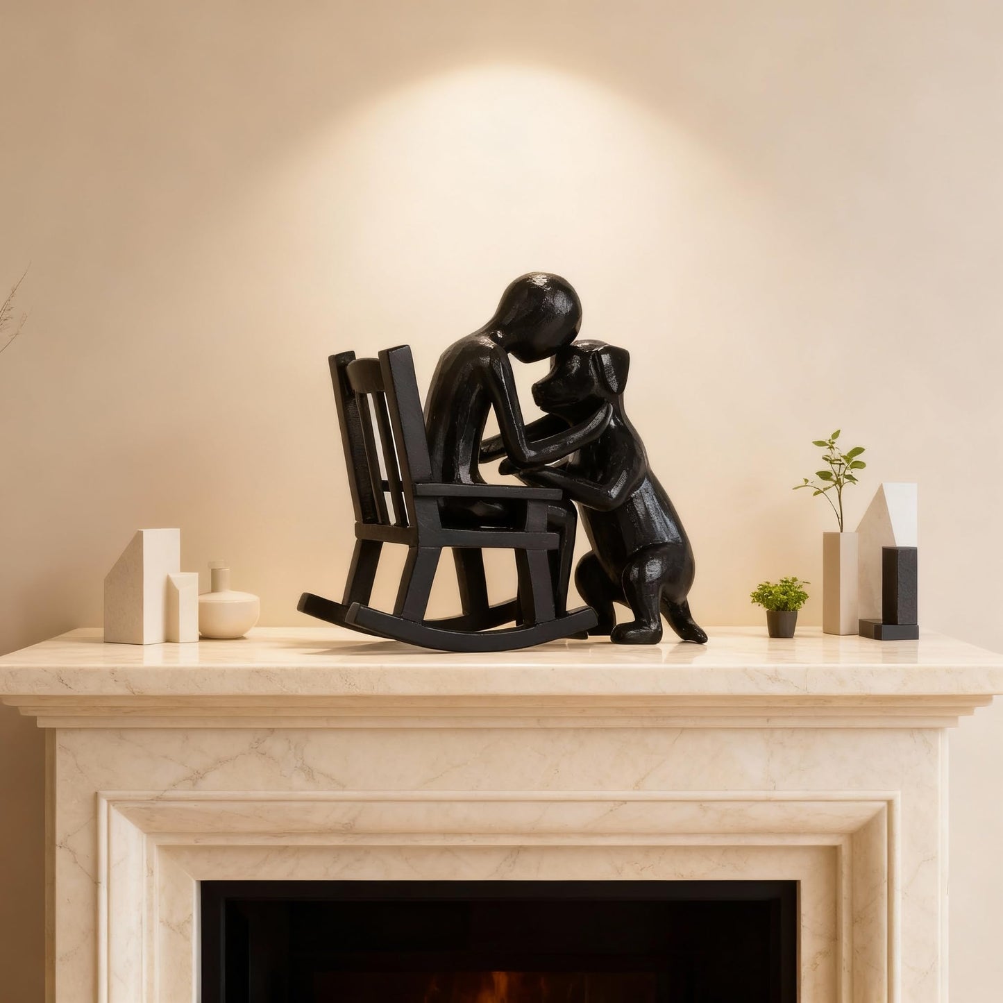 PlivBloom Dog Sculpture, Man and Dog Figurine Resin Small Statue Decor for Shelves Tabletop Bookcase Shelving, Cute Office Decor Gift for Dog Lovers Men, Cool Stuff to Put on a Shelf Console Table
