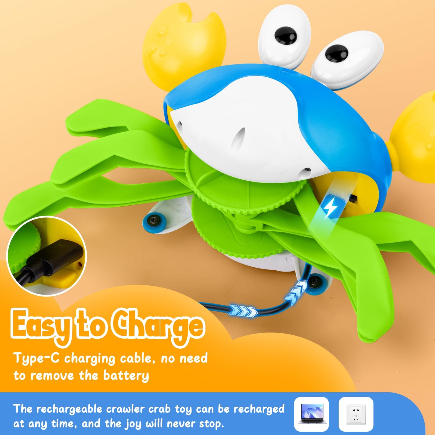 Hielse Crawling Crab Baby Toy, Increase Baby's Tummy Time Crab, Inspire Crawling, Automatic Obstacle, Rechargeable, Music, Remote Control Truck, Recording, Dancing Crab Toy RC Car for Kid Development