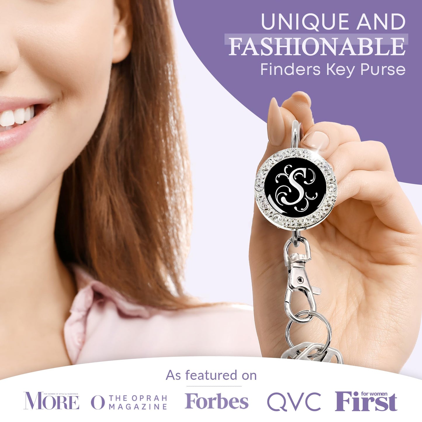 Women’s Bag Charm Key Finder, Car Keychain Hook, Cute Purse Organizer & Tote Bag Accessories, Gifts for Mom - Monogram S