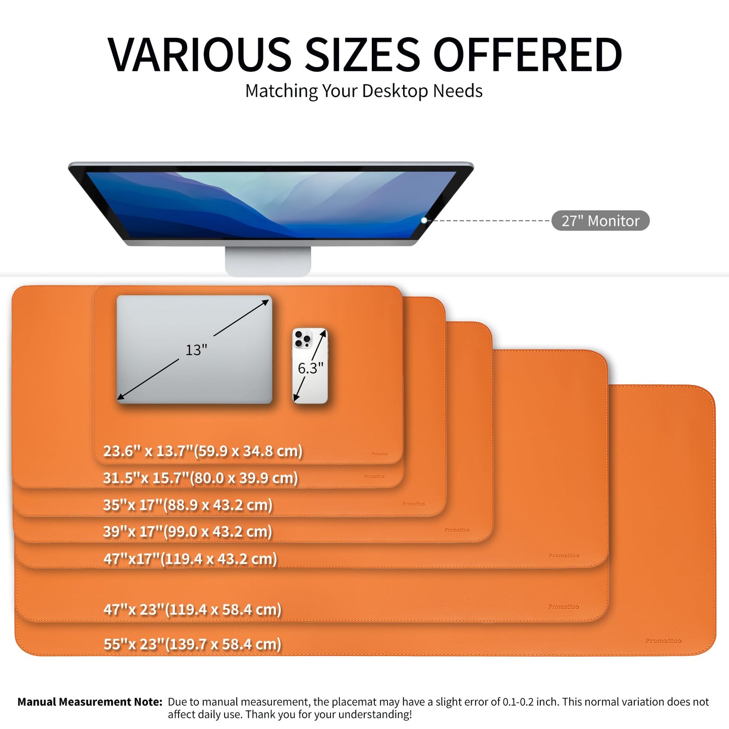 PROMATTOO Oversized Non-Slip Desk Pad Protector with Premium Gift Box – Vegan Leather Waterproof Laptop Mat for Keyboard & Mouse, Grips Desk Firmly – Large Office Pad – Sunset Orange