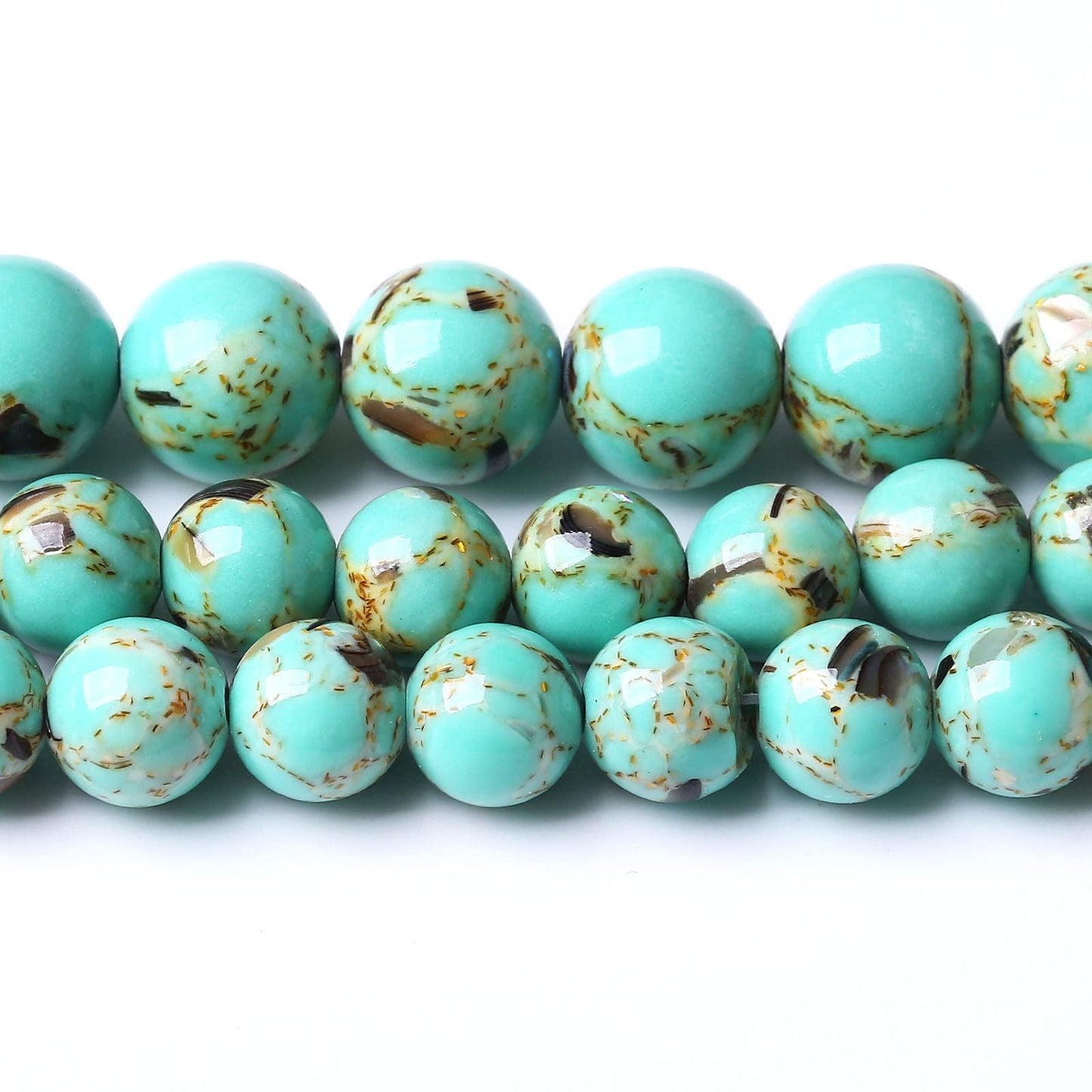60PCS 6MM Turquoise Beads with Mother-of-Pearl Round Loose Beads Natural Gem Beads for Jewelry Making 15