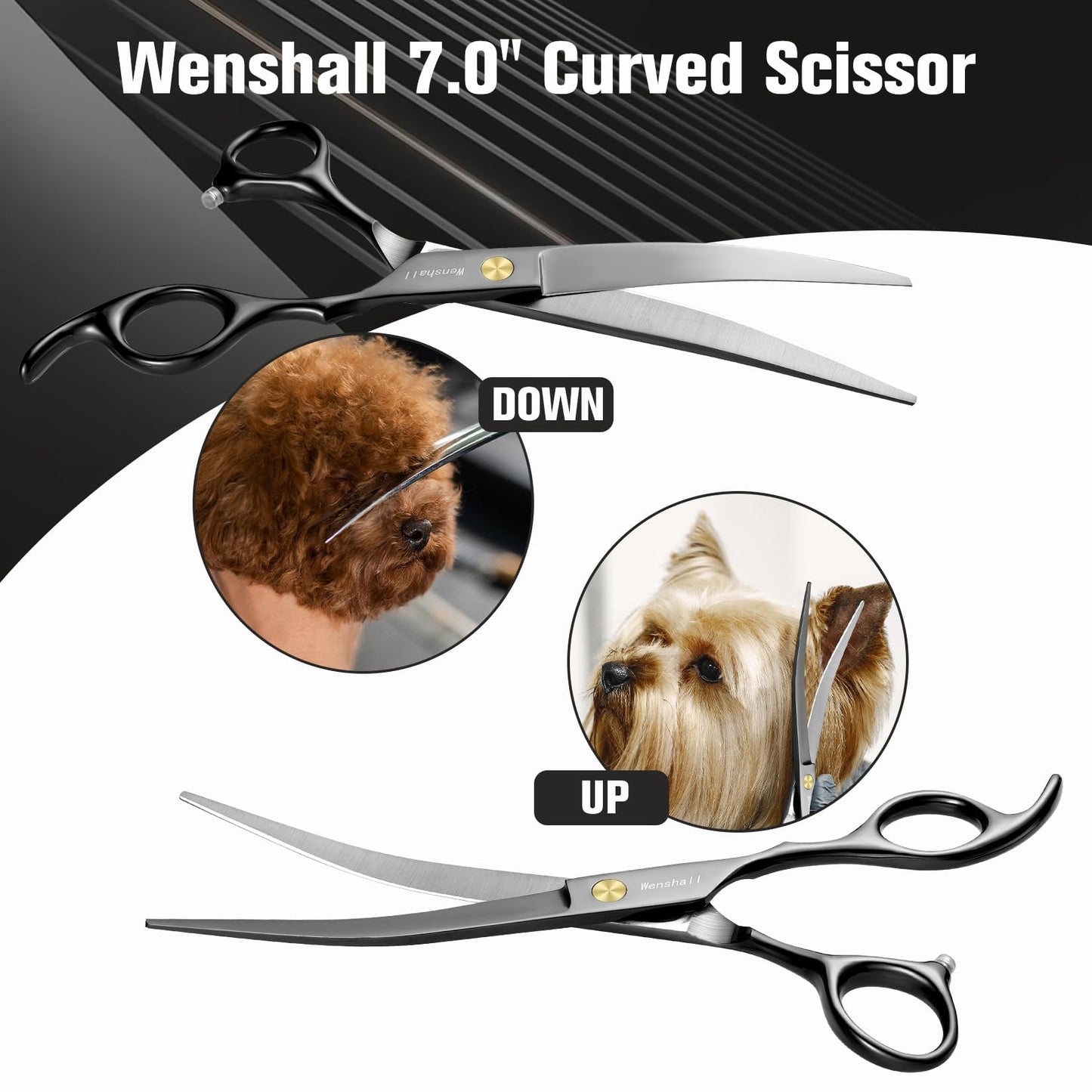Wenshall Professional Dog Grooming Scissors Set - 6.5" Thinning, 7" Straight, 7" Up-Curved, 7" Down-curved Scissors and Comb for Dog Cat Pet (Black)