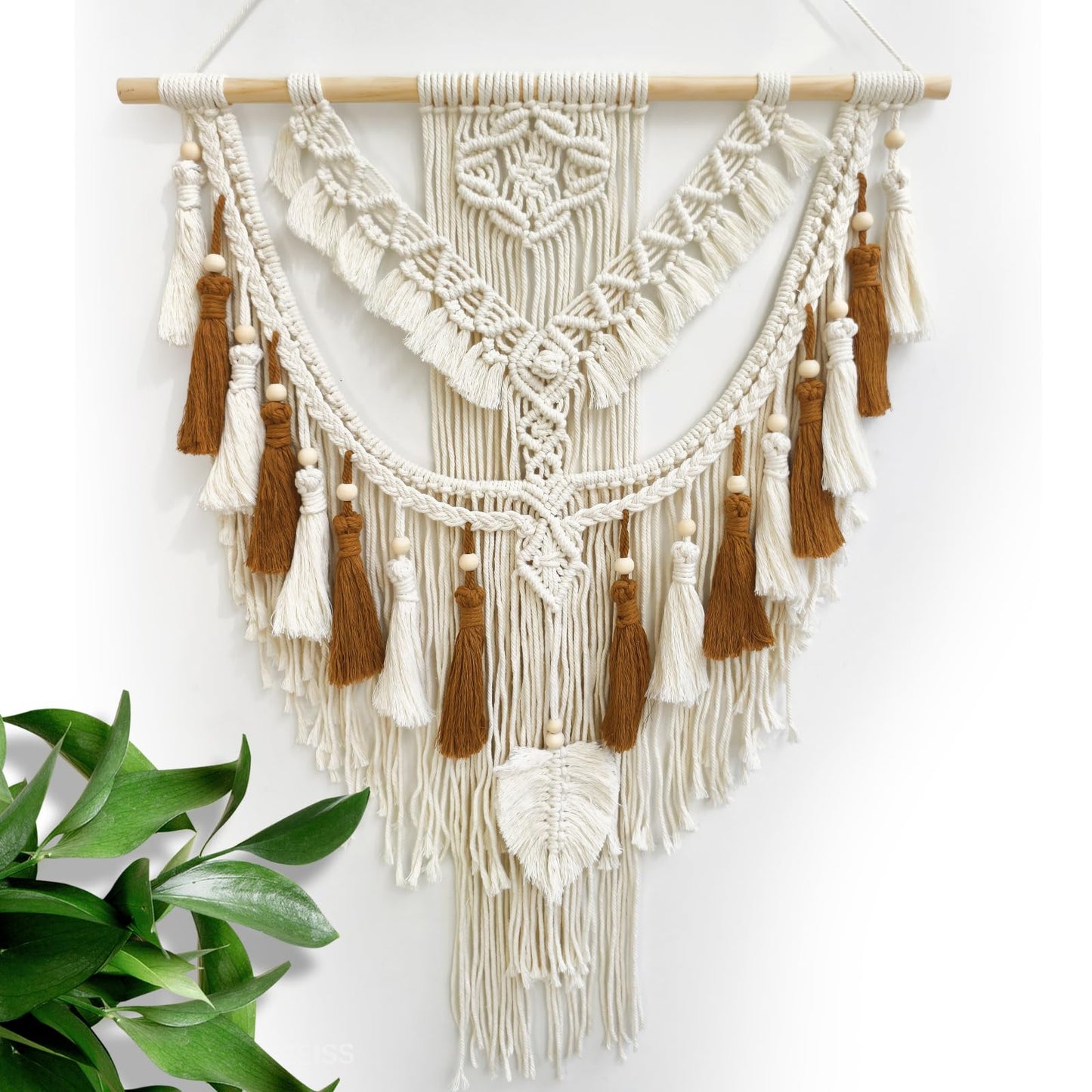lokeisna Macrame Wall Hanging, Woven Tapestry Beige & Dusty Rose Handmade Craft Macrame Wall Room Decor, Gallery & Nursery, Size 37.4” Lx27.5” W