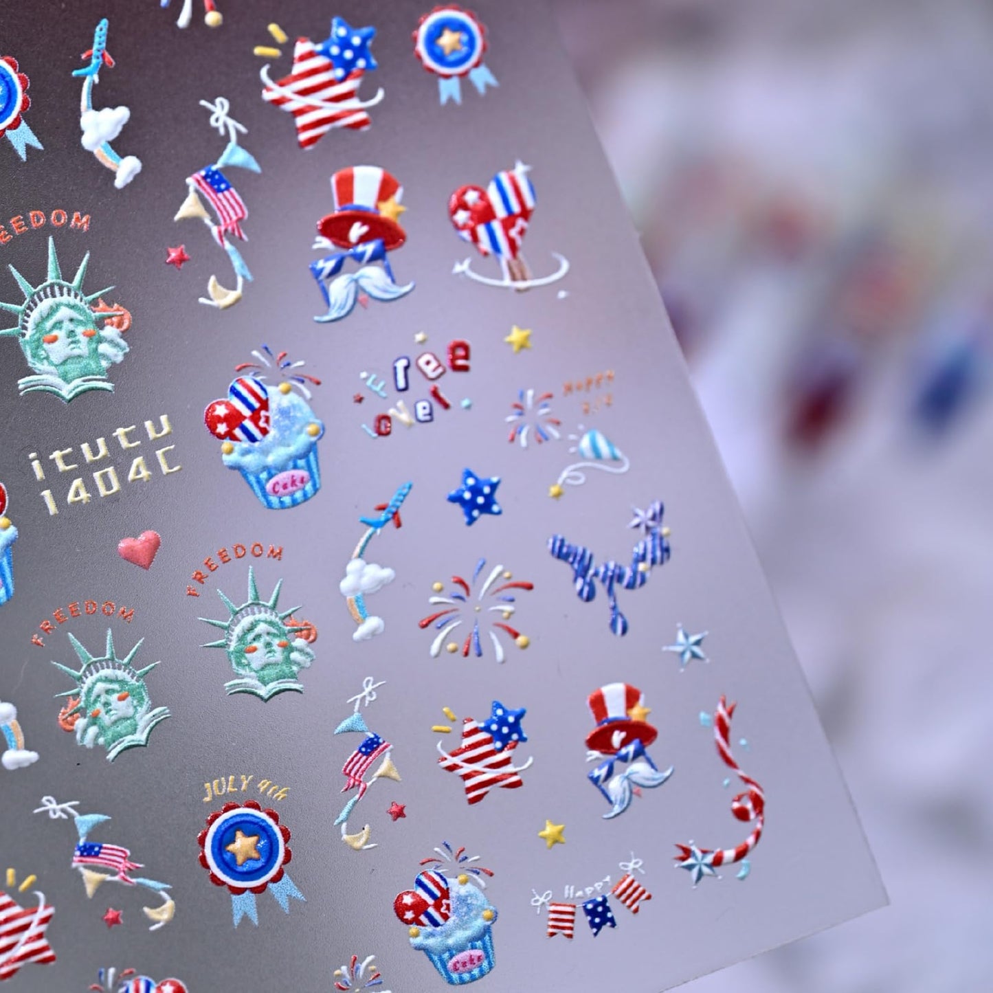 Independence Day Nail Stickers Firework Nail Art Stickers 5D Embossed Nail Decals Self Adhesive with Design Nails Charms Supply Decoration for Women