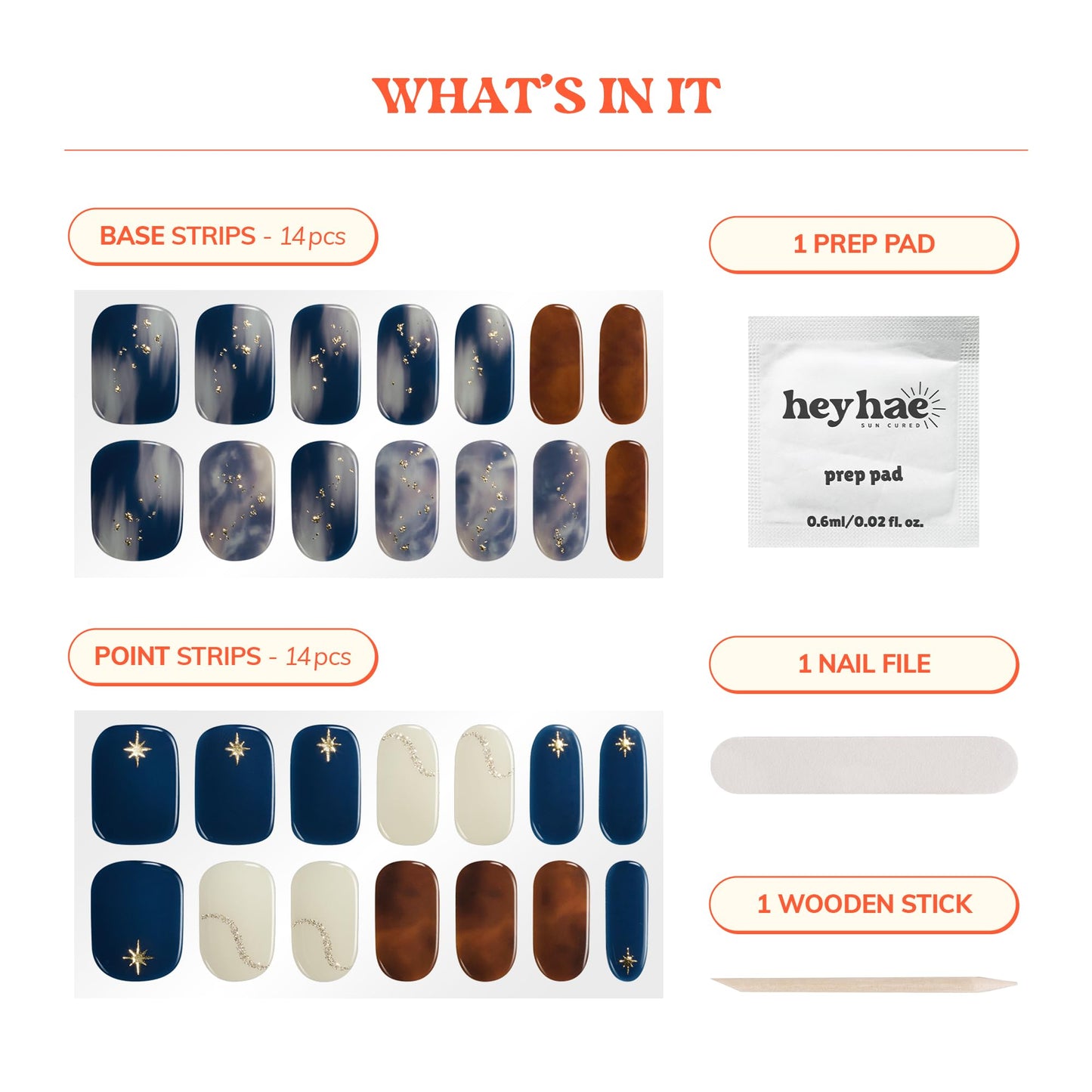 Heyhae Semi Cured Gel Nail Strips | No LED Lamp Needed | Marble, Blue, Spring | Easy Apply & Remove, Salon Quality | Includes 28 Strips, 1 Prep Pads, Nail File & Wooden Stick - Hey, Dreaming of You