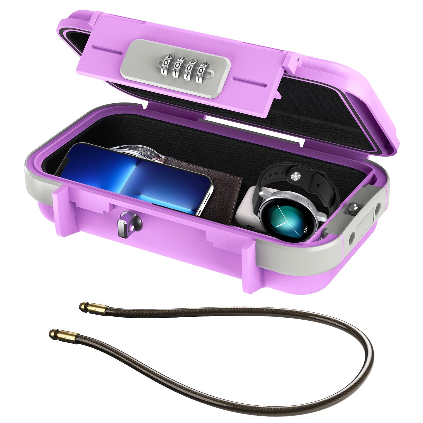 ORIA Portable Security Case, 4 Digit Combination Key Lock Box Security Case, Portable Safe Box Storage Smartphones, Passports, Credit Cards for Beach, Travel, Pink Purple