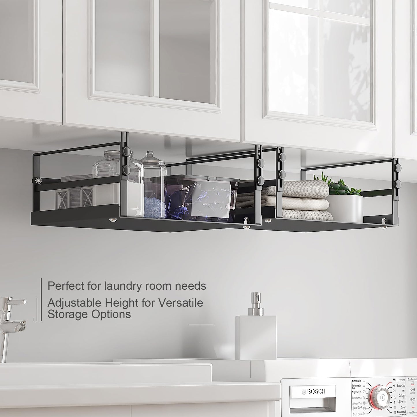 HENGI 2 Pack Adjustable Under Shelf Storage, Heavy Duty Metal Basket Organizer for Kitchen Cupboard Cabinet Pantry Laundry Desk Bookshelf, Black