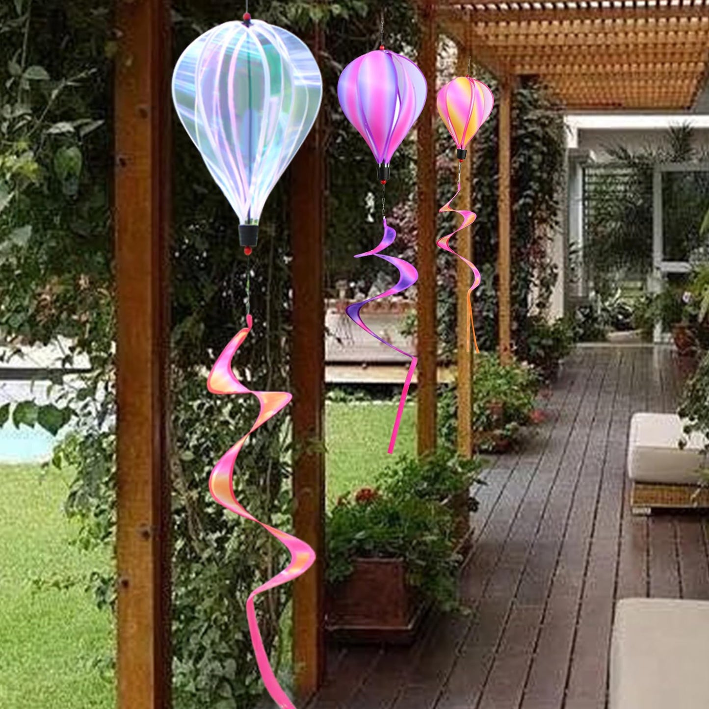 3 Pack Rainbow Hot Air Balloon Wind Spinner Garden Pinwheels Whirligigs Wind Spinner Decorations Outdoor Hanging Decor Lawn Yard Windsock Ornaments