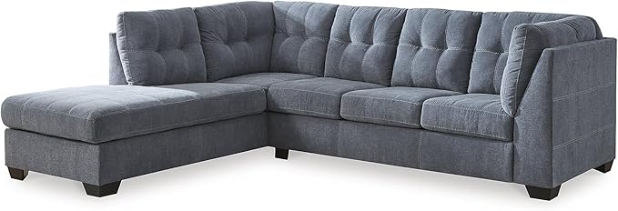 Signature Design by Ashley Marleton Contemporary Left-Arm Facing Tufted 2-Piece Sleeper Sectional with Chaise, Loose Seat Cushions and Bi-Fold Memory Foam Mattress, Full, Blue
