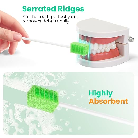 Oral Swabs Disposable 200 Count – Longer Handle Medical-Grade Sponge Swabs for Mouth – Individually Wrapped, Latex-Free, Non-Abrasive Mouth Swabs for Elderly, Home & Hospital Use (Green)