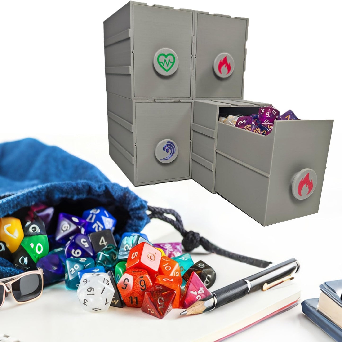 TCGADVN DND Dice Storage Box - Pull-out Storage Mimic Chest Dice Box ，for 180 Dice, Modular Integration, Can Be Assembled Freely, Protective Novelty Dice Holder for Tabletop Dice（4pcs