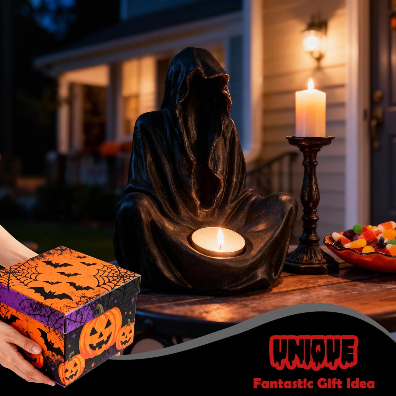 Sunthus Candle Holder Grim Reaper Gothic Decor Sculptures Statues Art Resin Decorations