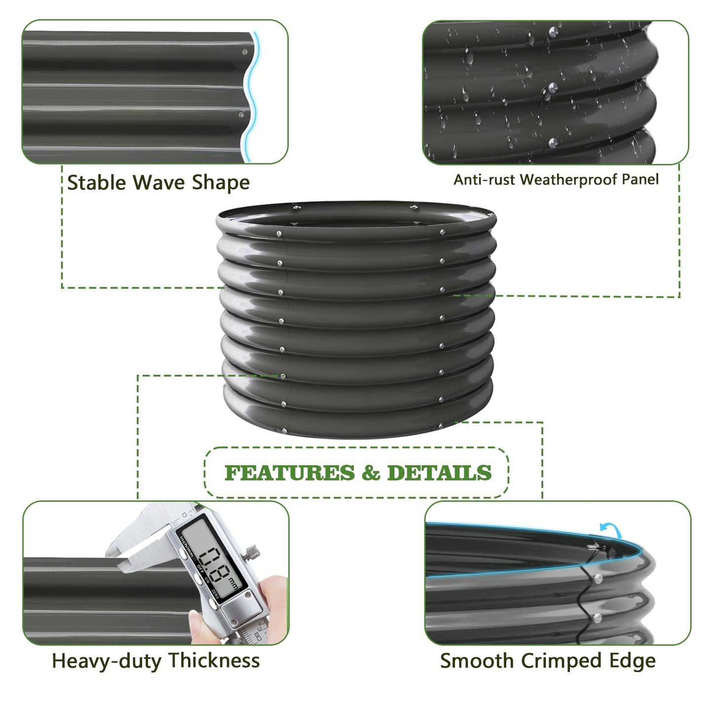 A ANLEOLIFE 2-Pack 3ft x 24” Tall Galvanized Raised Garden Beds Outdoor, Round Metal Planter Box for Planting Vegetables Flowers Herb, Anti-Rust & Easy-Setup, Quartz Grey