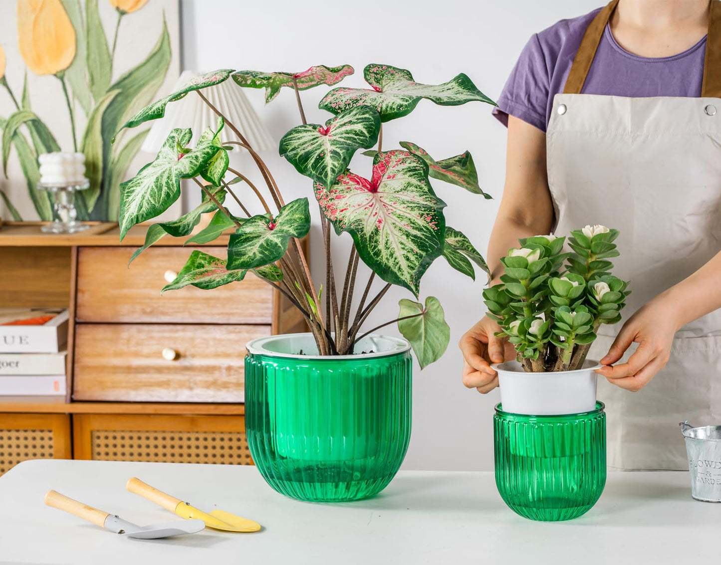 Melphoe Self Watering Pots for Indoor Plants, 8.3/5.3 Inch 2 Pack and 2Pack 8 inch Flower Pots