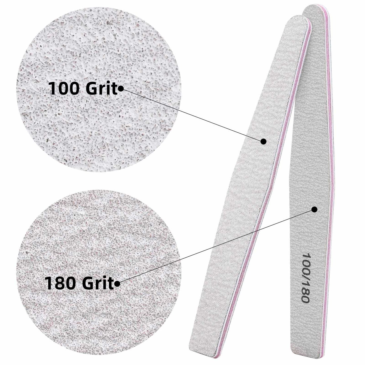 BTYMS 50 Count 100/180 Grit Nail Files for Acrylic Nails, Double Sided Emery Boards Reusable Nail Buffing Files