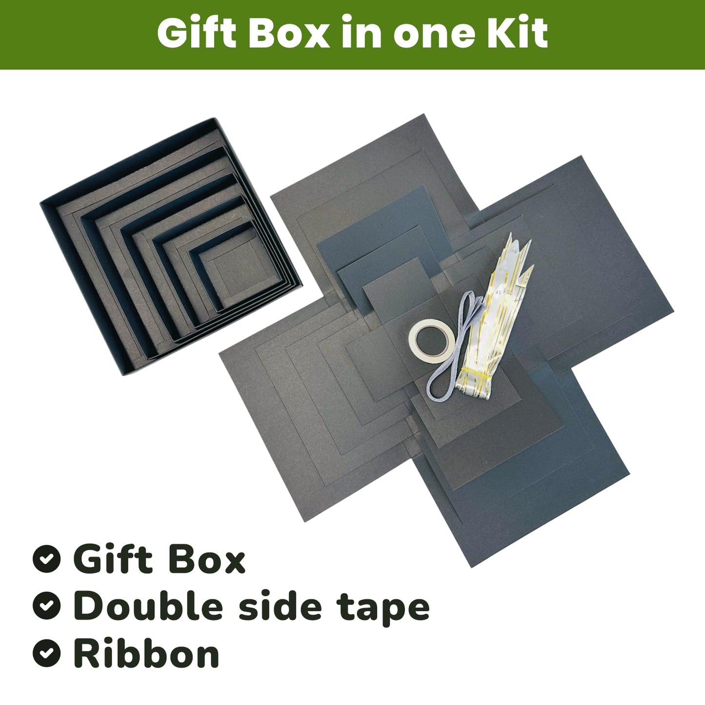 LOOMROOT Gift Box for Holidays, 5 Layer Surprise Picture Box Opens Up, Multi Layer DIY Photos Gift for Birthdays (BLACK)