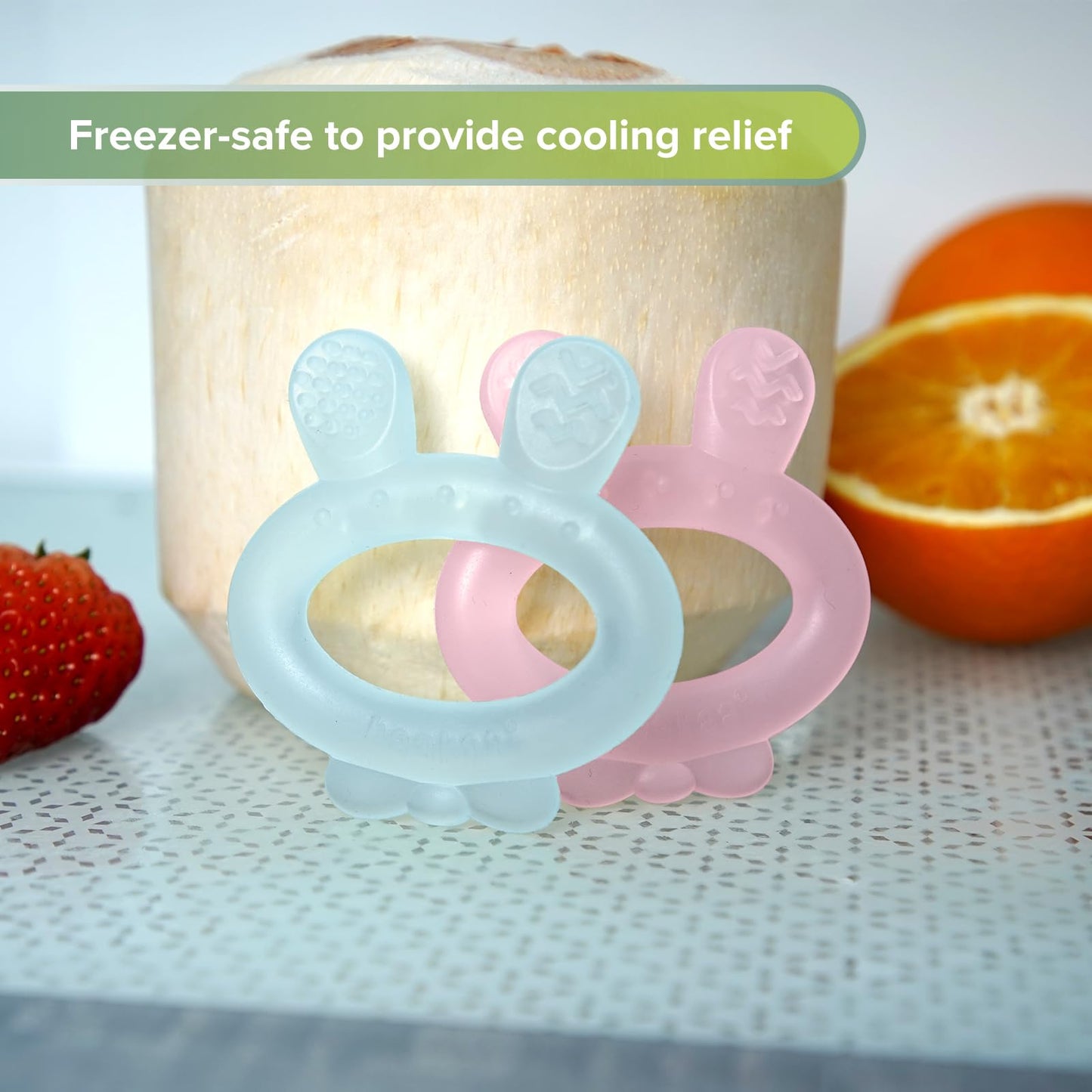 Haakaa Silicone Baby Teether - Rabbit Ear Frozen Teething Toy for Babies 3-6 Months- Cold Teething Relief - BPA Free Silicone-Pink
