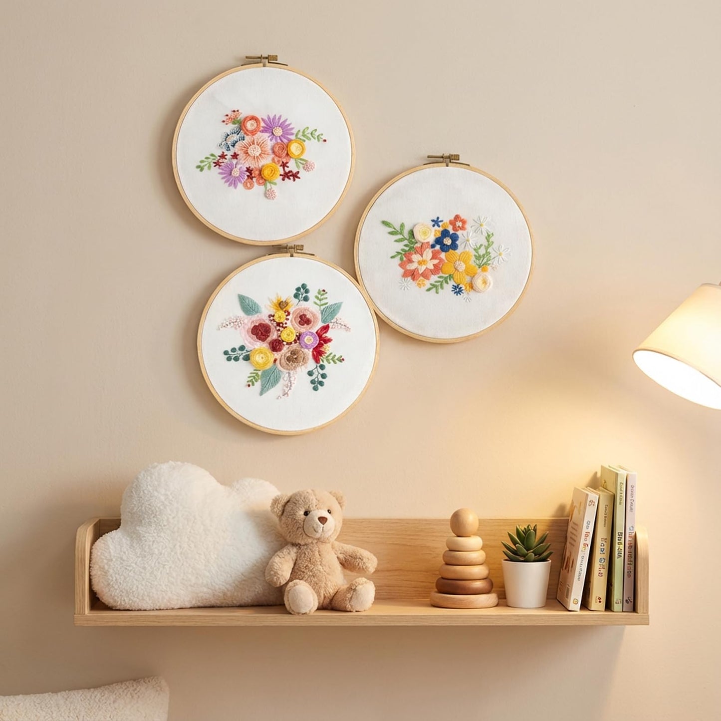 Gmakto Embroidery Kits for Beginners,3 Sets Beginner Embroidery Kit for Adults,Including 3Pcs Embroidery Cloths with Floral Pattern, 1 Pcs Plastic Embroidery Hoops, 3Pcs User Manual(Flower)