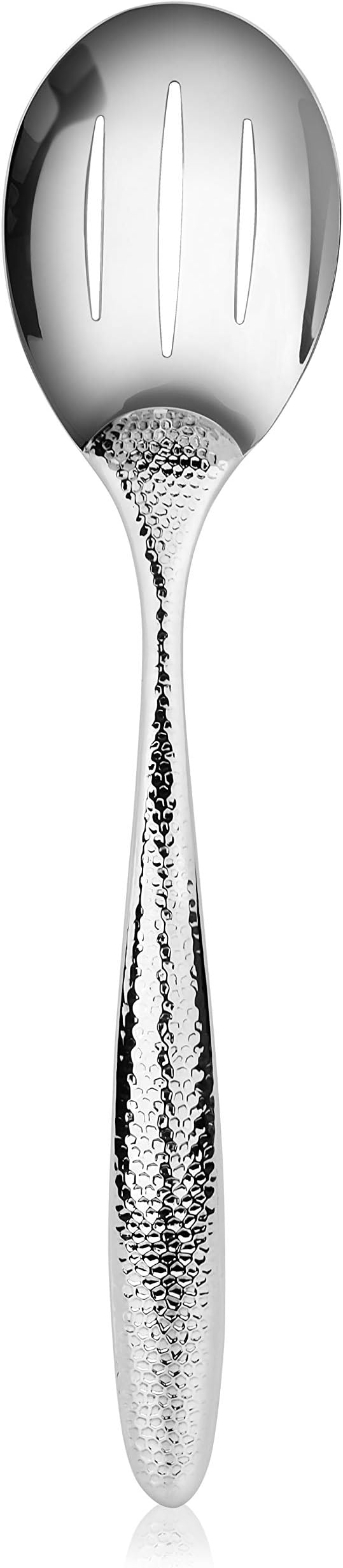 New Star Foodservice Mars Collection, Stainless Steel, 18/8 Hammered Hollow Handle Slotted Serving Spoon, 13-Inch, 4.8 Ounces