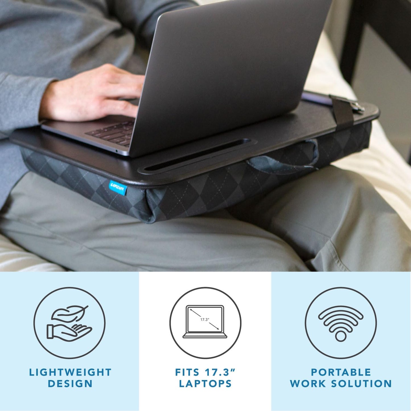 LAPGEAR XL Designer Lap Desk with Phone Holder and Device Ledge - Gray Argyle - Fits up to 17.3 Inch Laptops - Style No. 45538