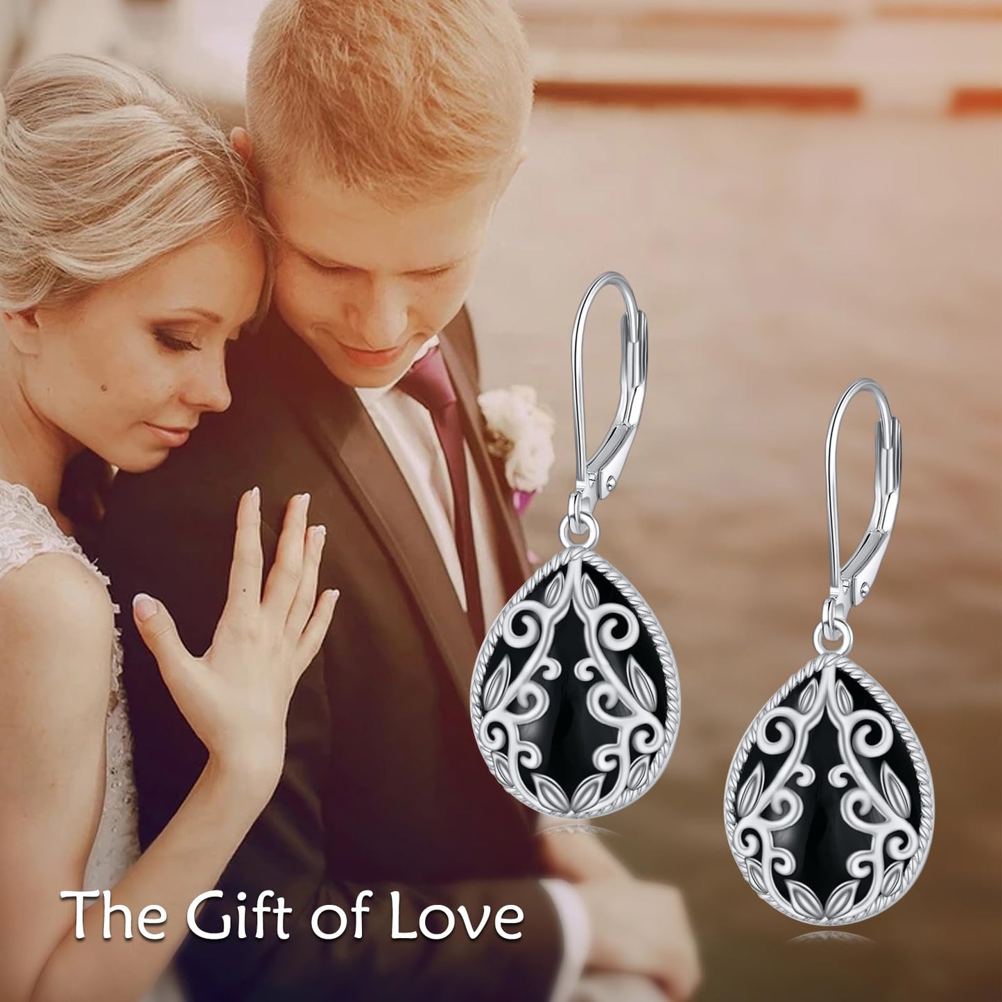 Black Onyx Drop Earrings 925 Sterling Silver Filigree Teardrop Dangle Leverback Earrings Jewelry Gifts for Women