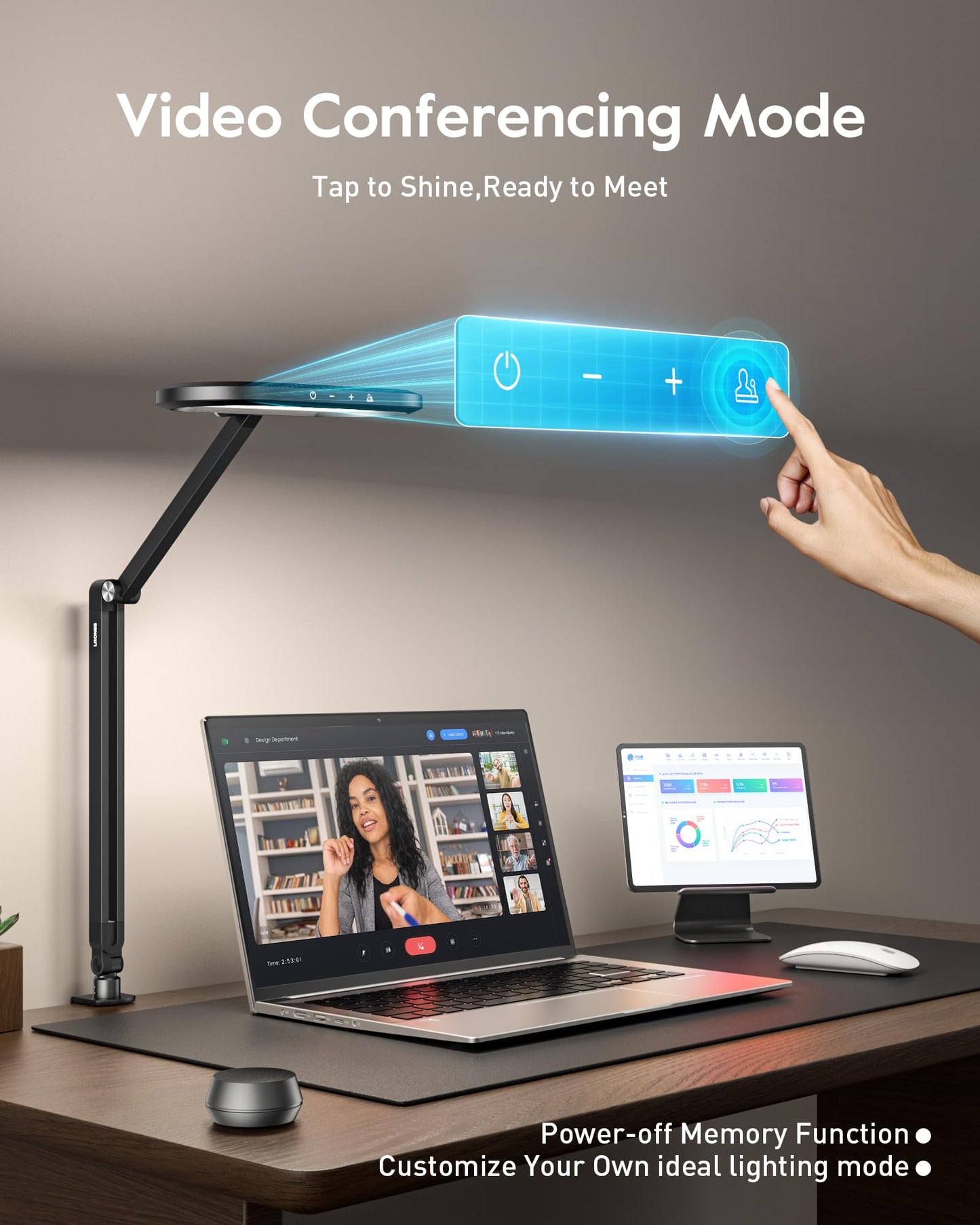 LED Desk Lamp for Home Office, Eye-Care Double-Sided Desk Light with Stepless Dimmable Knob Remote, Memory, Adjustable Arm Clip on Light for Video Recording, Zoom Call, Study, Flicker-Free, Glare-Free