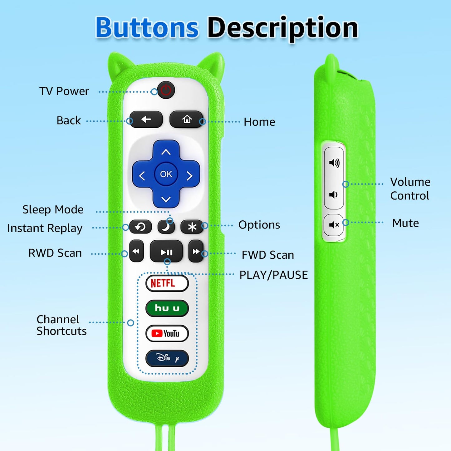 (Pack of 2) ONEBOM Replacement Remote for Roku TV with Soft Protective Silicone Cover(Glow in The Dark), Universal Remote for TCL/Hisense/Sharp/Onn/Element/Philips Roku Smart TV