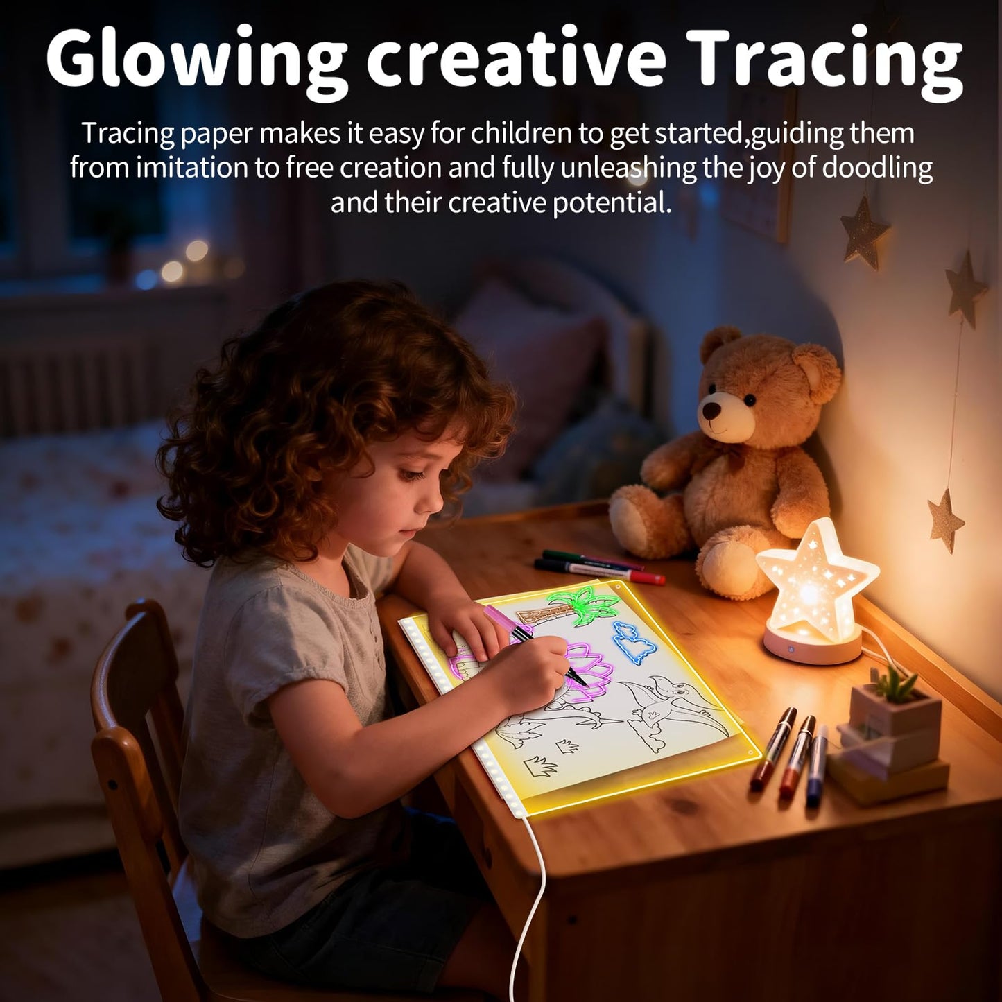 13"x10" Led Drawing Board for Kids, Includes Tracing Book, LED Note Board with 8 Colors, Kids Toy with 13 Light Effects, Light up Drawing Board for Girls & Boys Gifts Age 3+